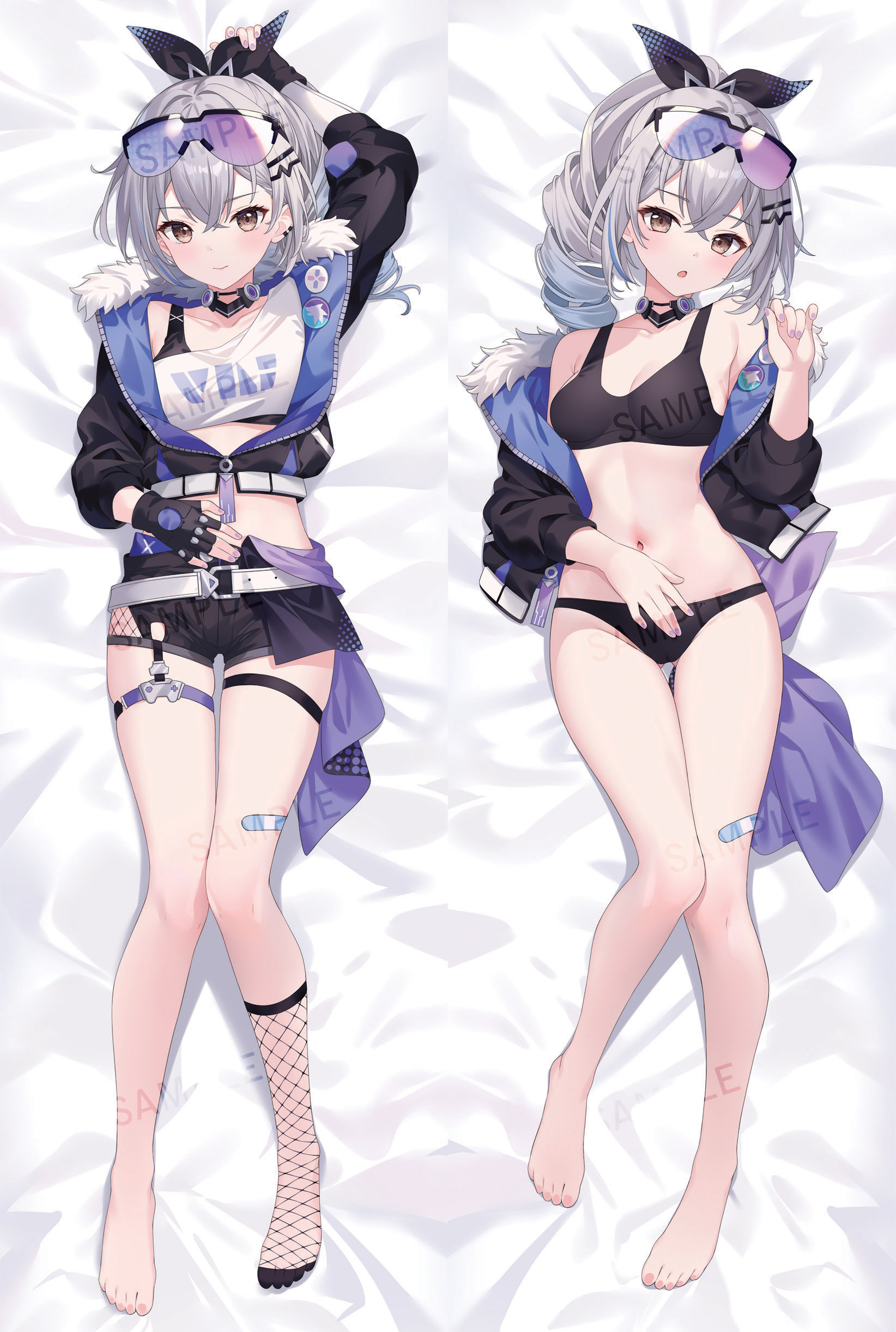 bandaid bra dakimakura fishnets garter hitsukuya honkai:_star_rail megane open_shirt pantsu sample silver_wolf_(honkai:_star_rail)