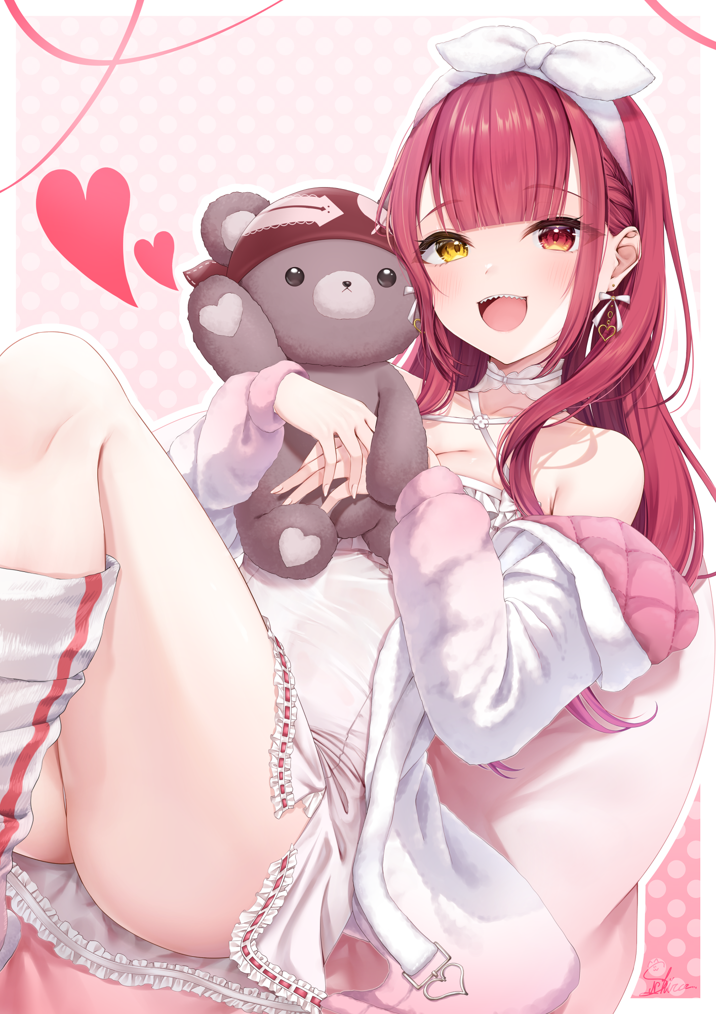 heterochromia hololive houshou_marine lingerie nagura_shiro pajama pantsu skirt_lift thong