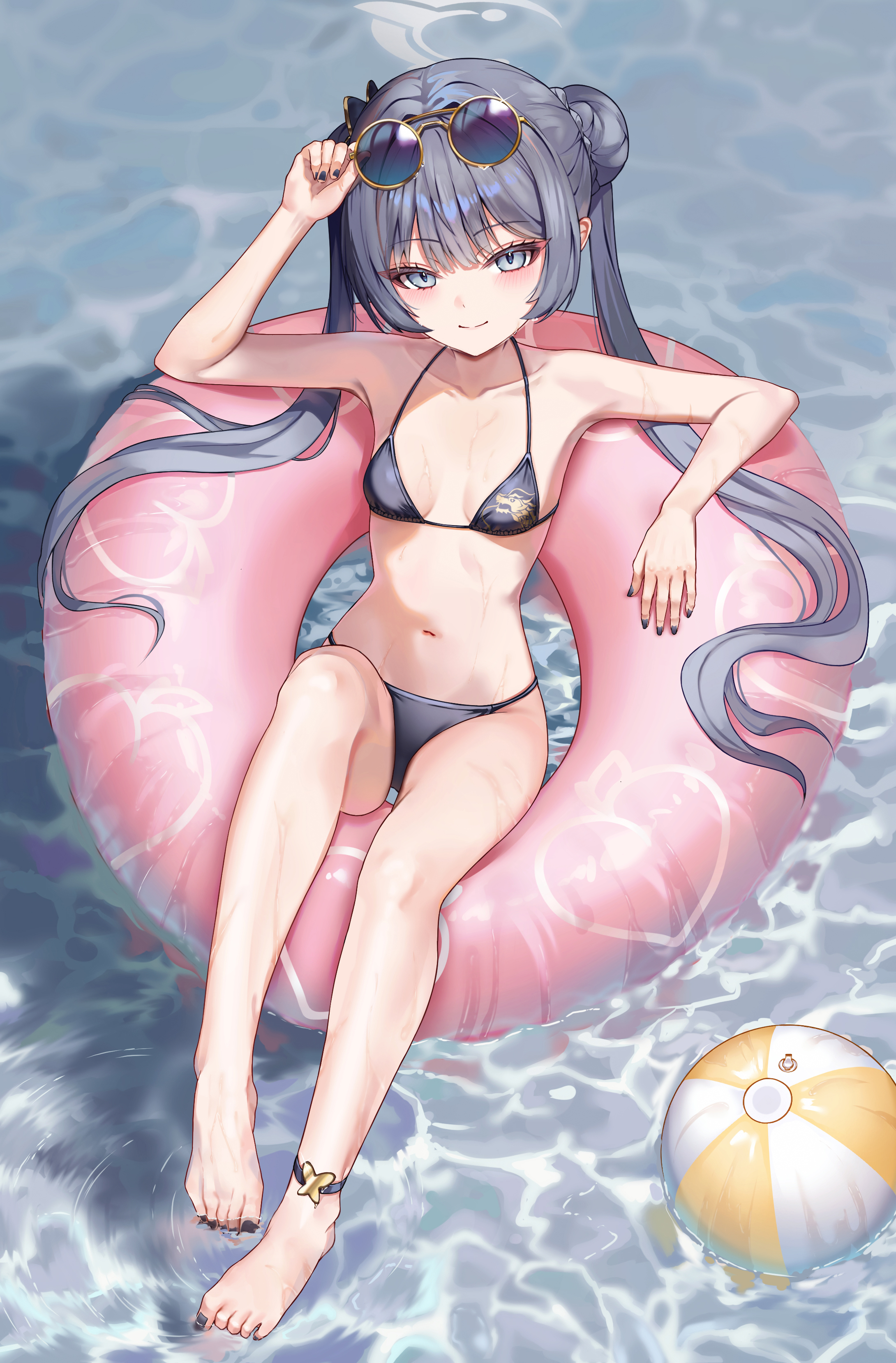 bikini blue_archive halo lnji_(rnlwls34) loli megane ryuuge_kisaki swimsuits wet