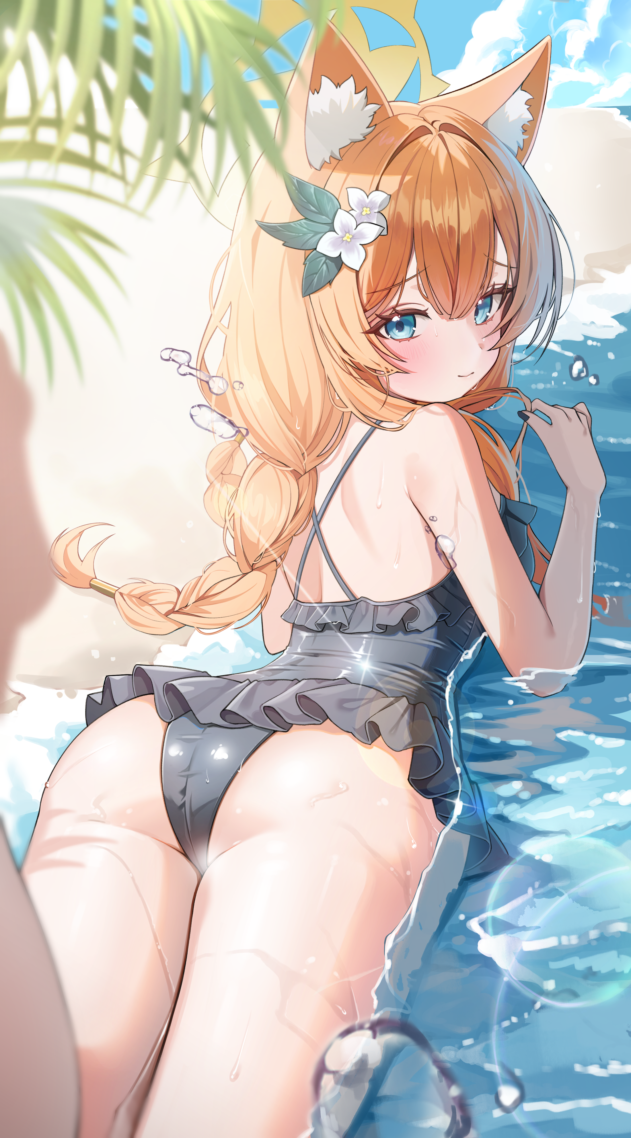 animal_ears ass blue_archive halo iochi_mari loli nekomimi suisen_(suisenhwa) swimsuits wet