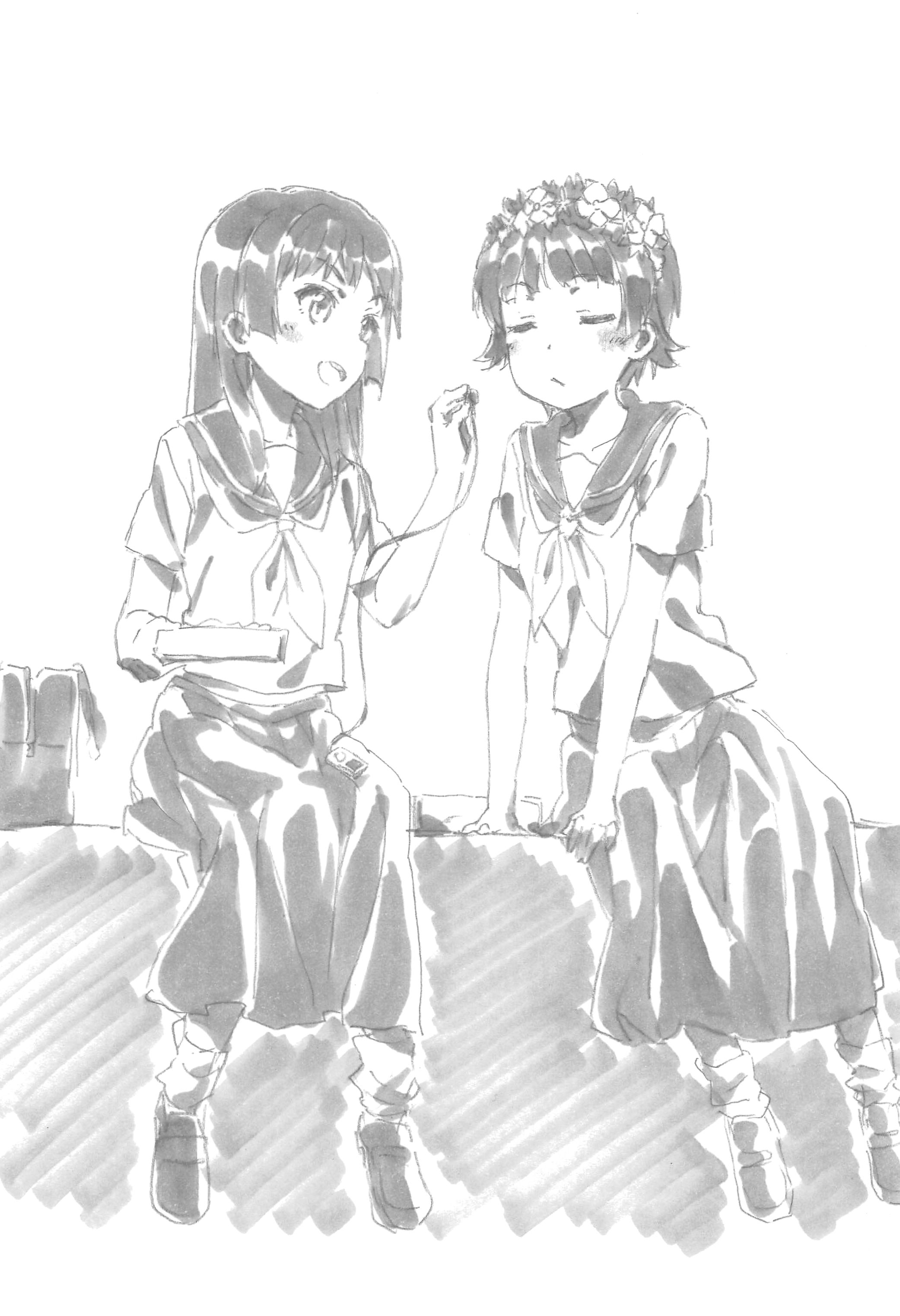 delf monochrome saten_ruiko seifuku sketch toaru_kagaku_no_railgun toaru_majutsu_no_index uiharu_kazari