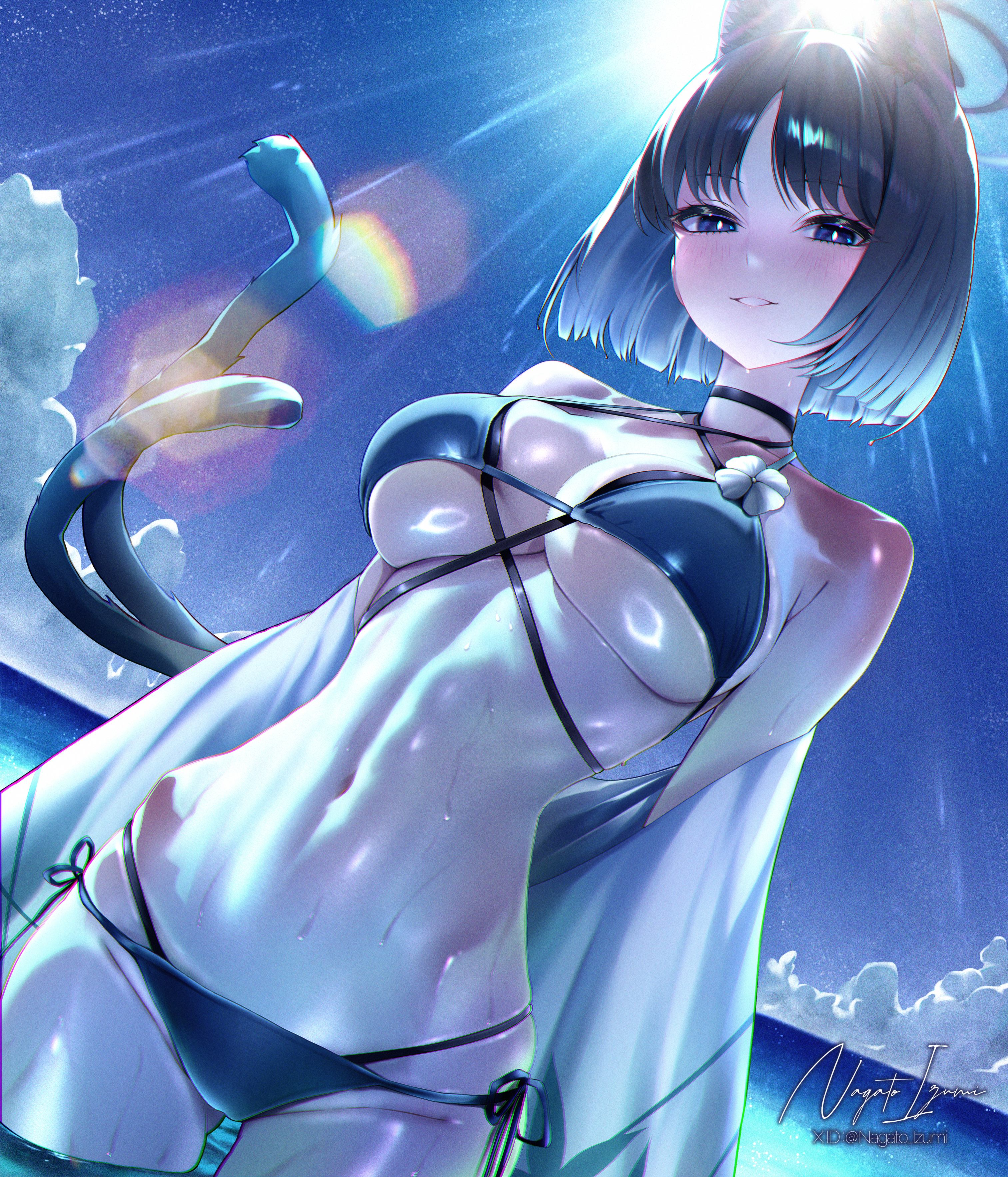 animal_ears bikini blue_archive halo kiryuu_kikyou nekomimi swimsuits tagme tail wet