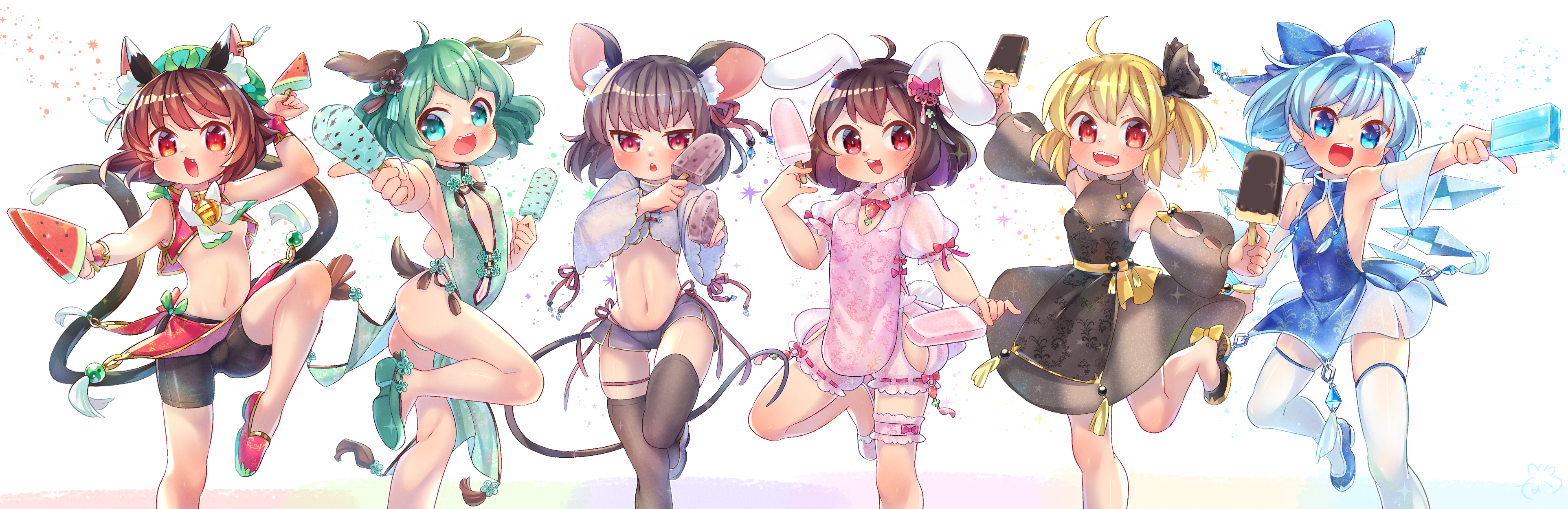 animal_ears asian_clothes ass bike_shorts bunny_ears chen chinadress cirno garter ibaraki_natou inaba_tewi komano_aun loli nazrin no_bra pantsu rumia see_through skirt_lift tail thighhighs thong touhou