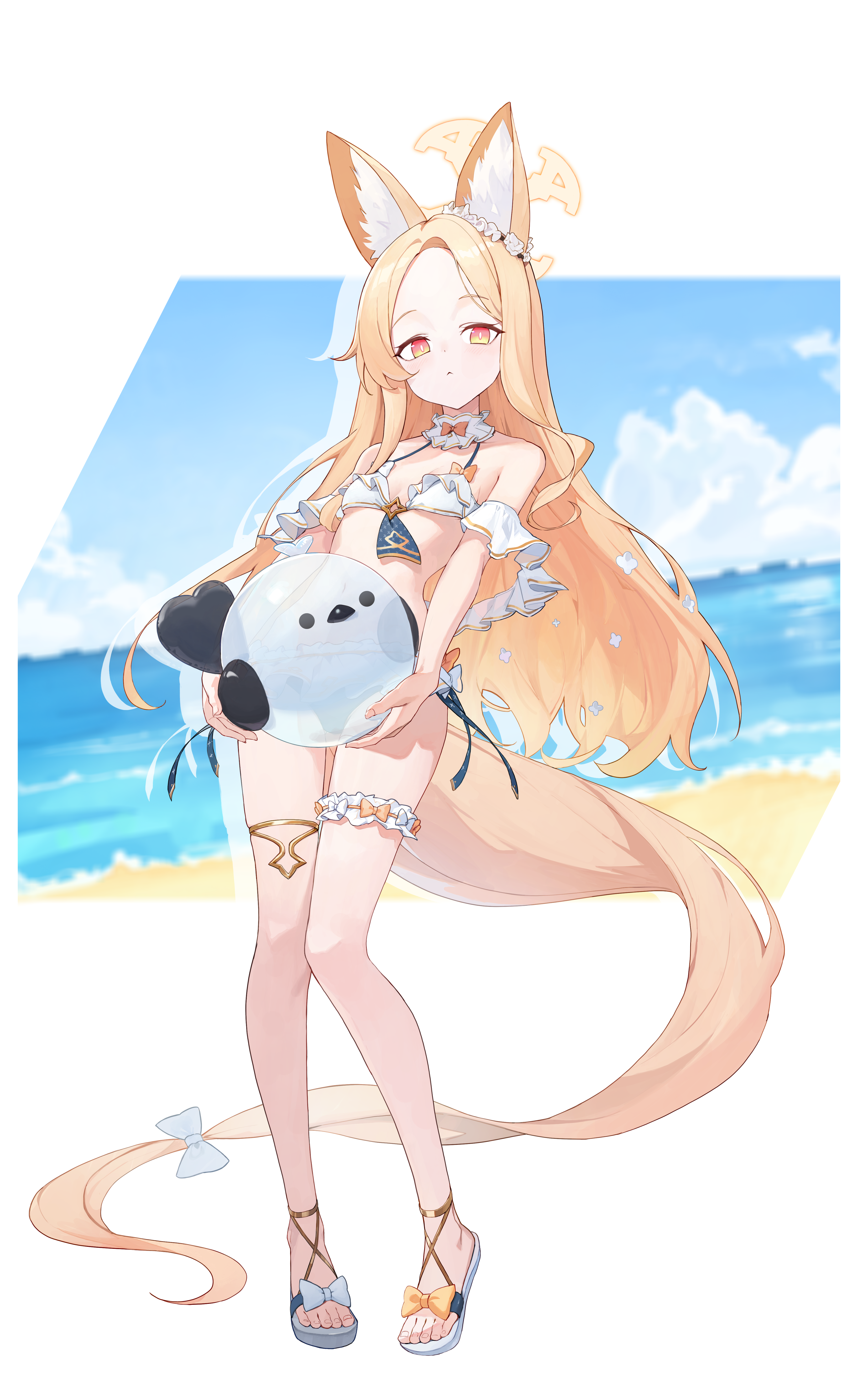 animal_ears bikini blue_archive enokinoko1010 garter halo kitsune swimsuits tail yurizono_seia