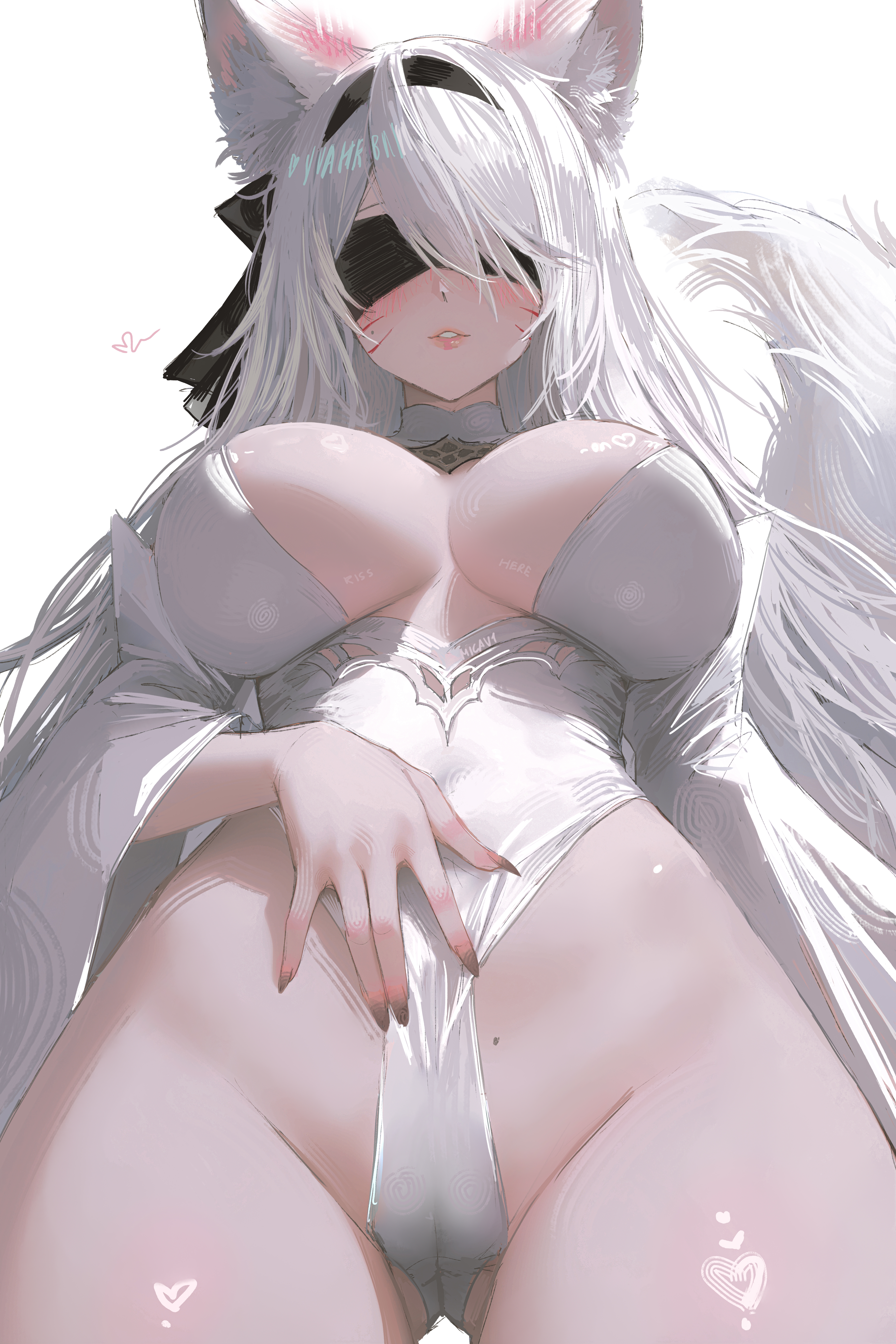 ahri animal_ears cameltoe cosplay kitsune league_of_legends leotard micav1 nier nier_automata no_bra nopan tail tattoo yorha_no.2_type_b
