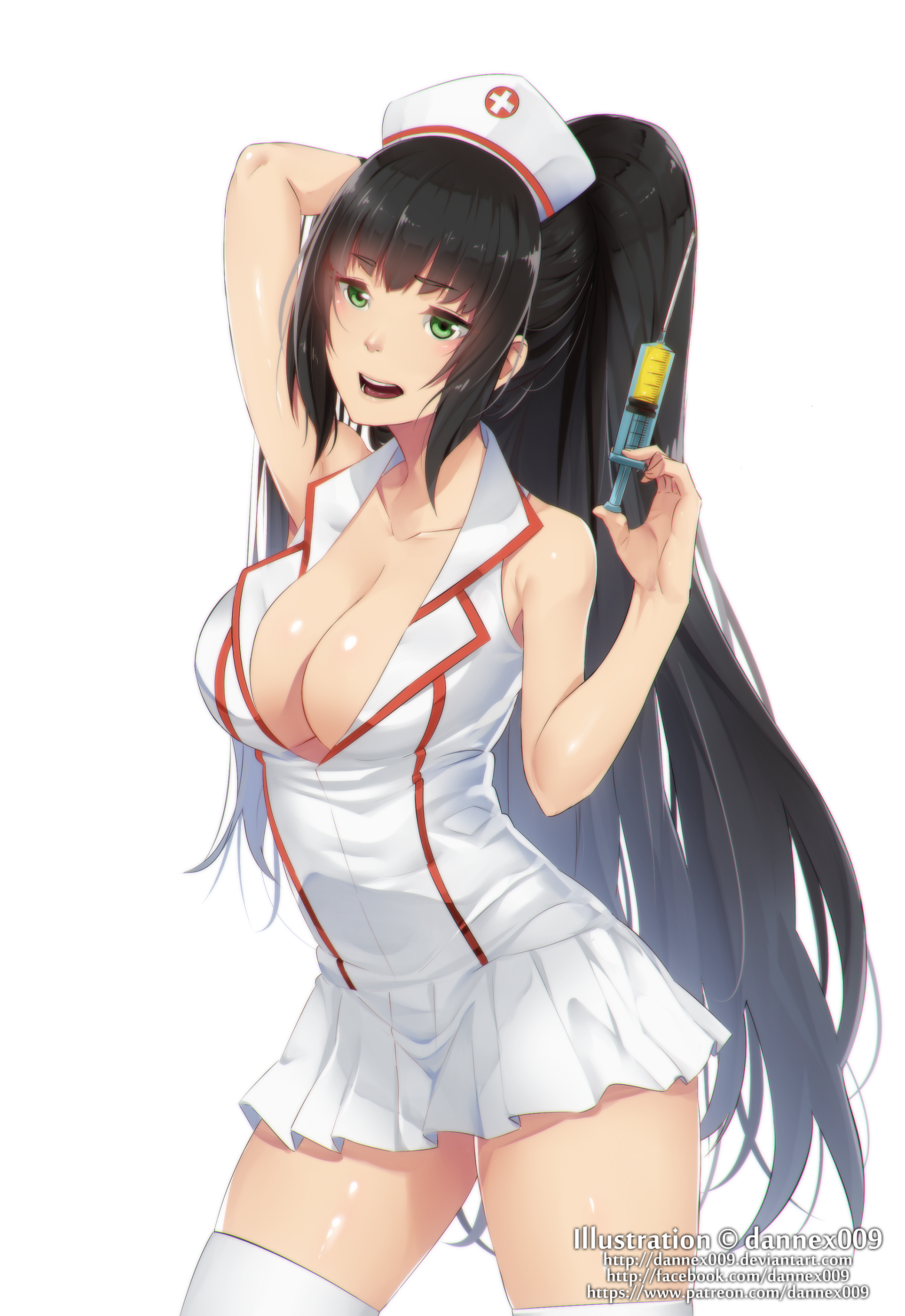 akali dannex009 league_of_legends no_bra nurse open_shirt thighhighs