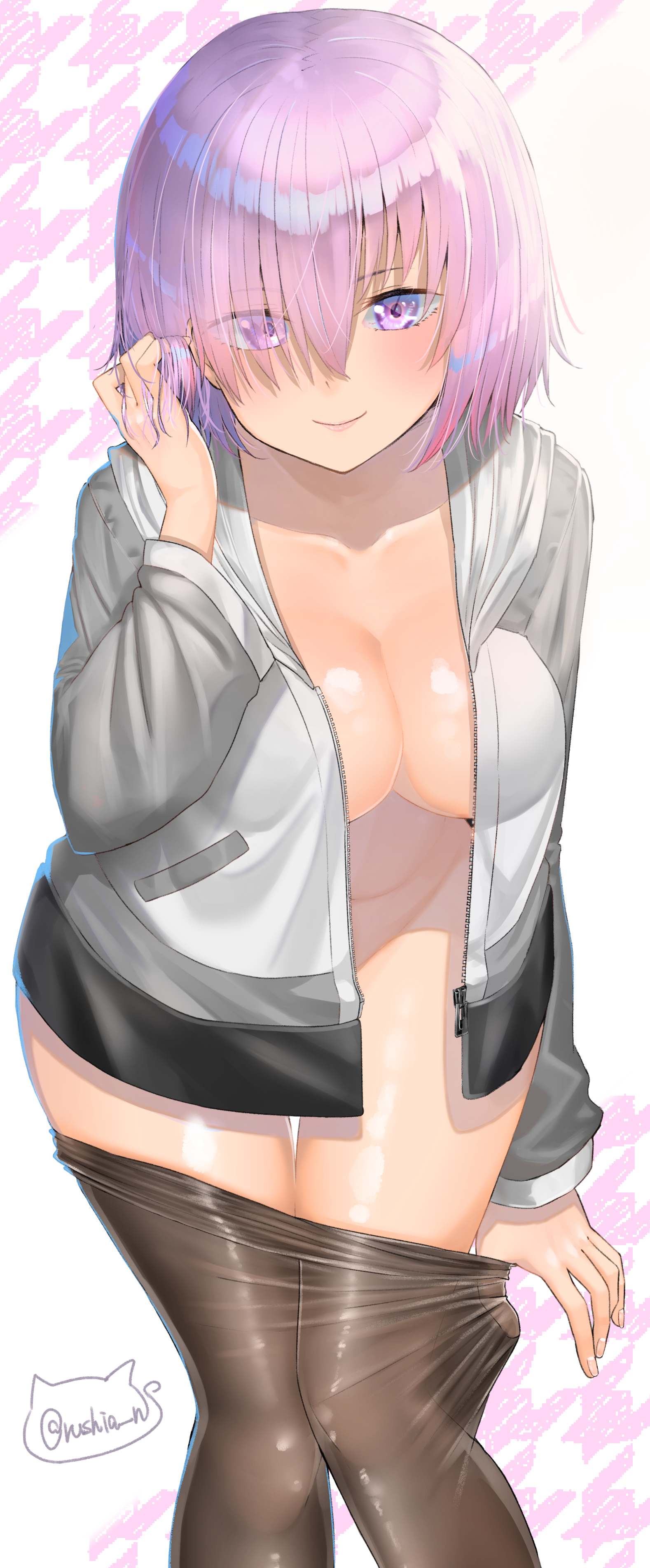 bottomless fate/grand_order mash_kyrielight no_bra open_shirt pantyhose rushian undressing