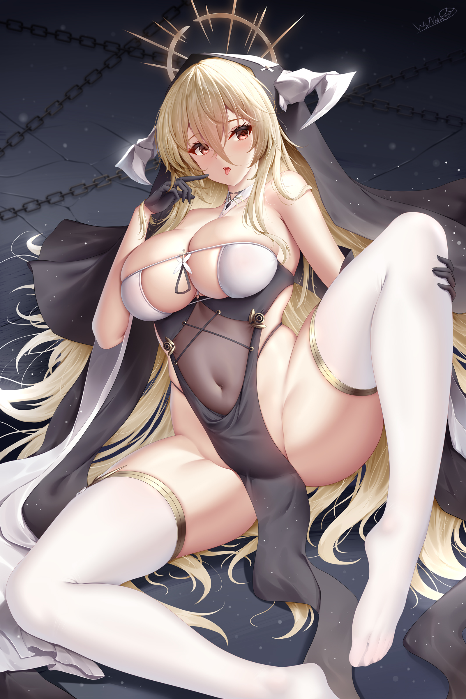 azur_lane horns implacable_(azur_lane) no_bra nopan nun see_through thighhighs wsman