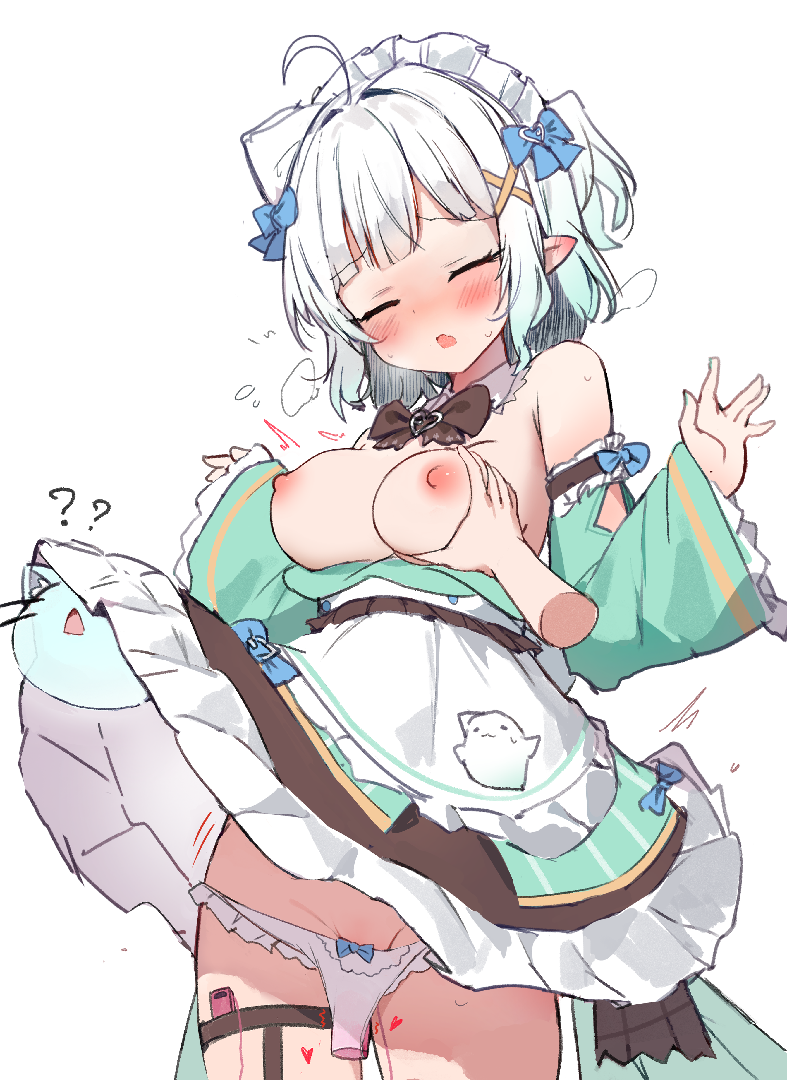 breast_grab breasts dildo garter indie_virtual_youtuber maid mint_fantome nipples no_bra orobou pantsu panty_pull pointy_ears skirt_lift thong vibrator