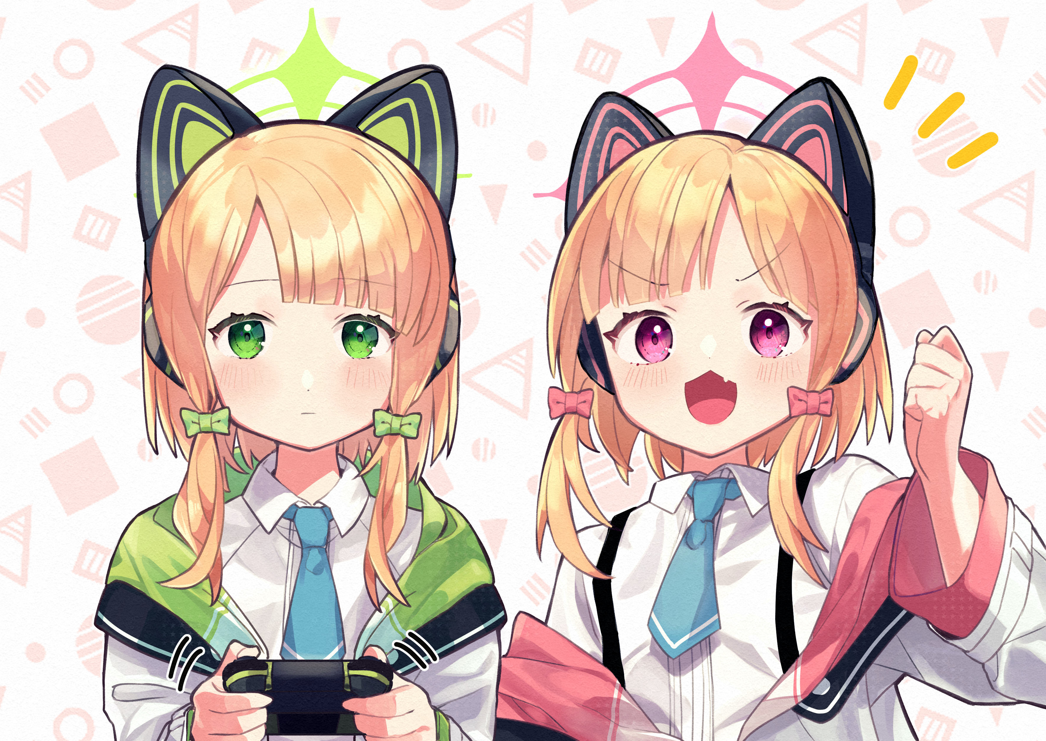 akutaa blue archive saiba midori saiba momoi angel animal ears headphones  nekomimi seifuku | #780448 | yande.re
