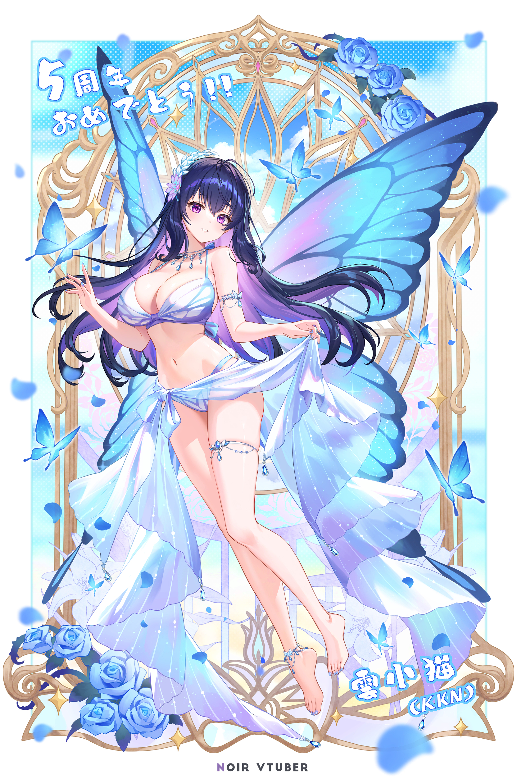 bikini fairy garter indie_virtual_youtuber lalazyt see_through skirt_lift swimsuits wings