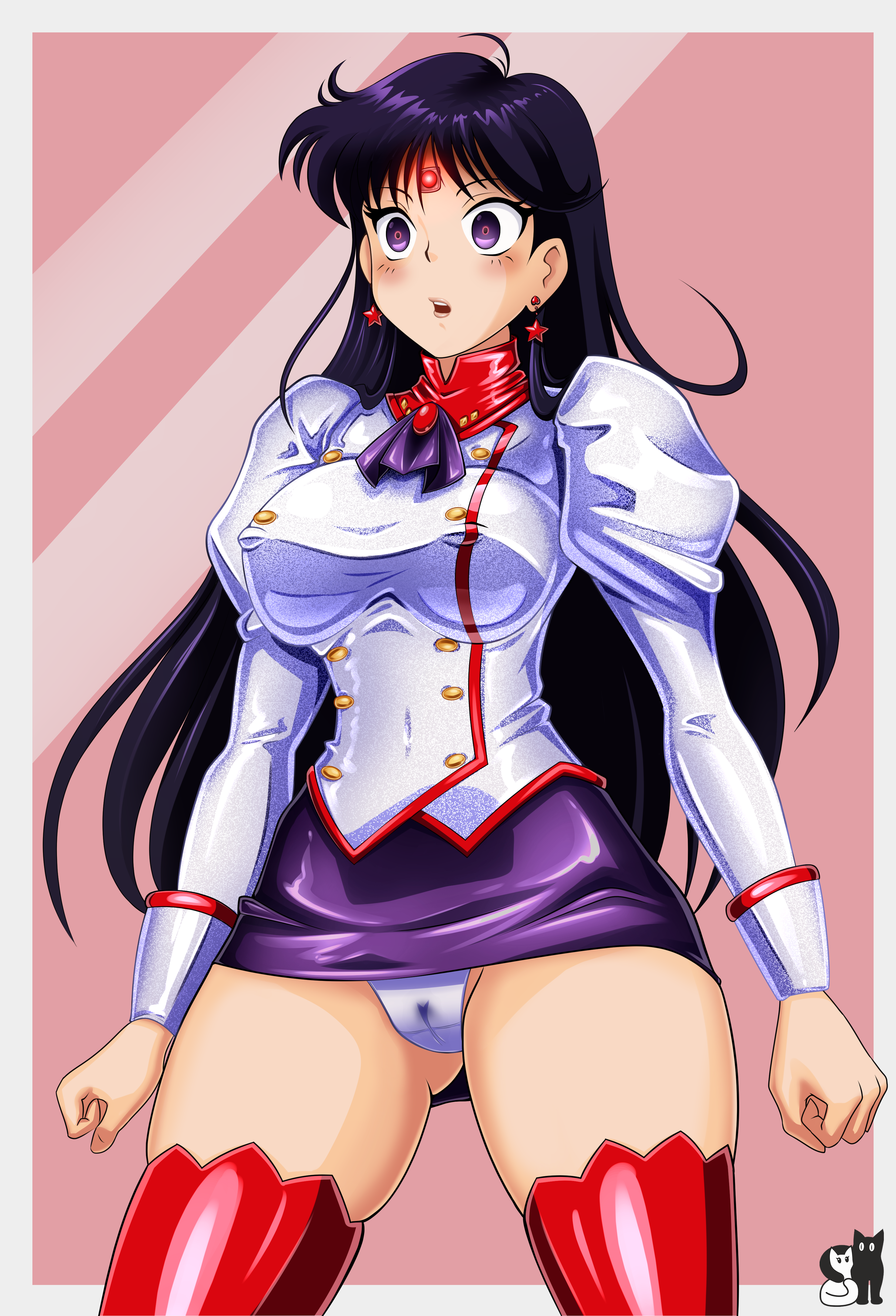 agent_aika aika_(series) bishoujo_senshi_sailor_moon cameltoe cosplay erect_nipples hino_rei pantsu rosvo skirt_lift thighhighs uniform white_delmo