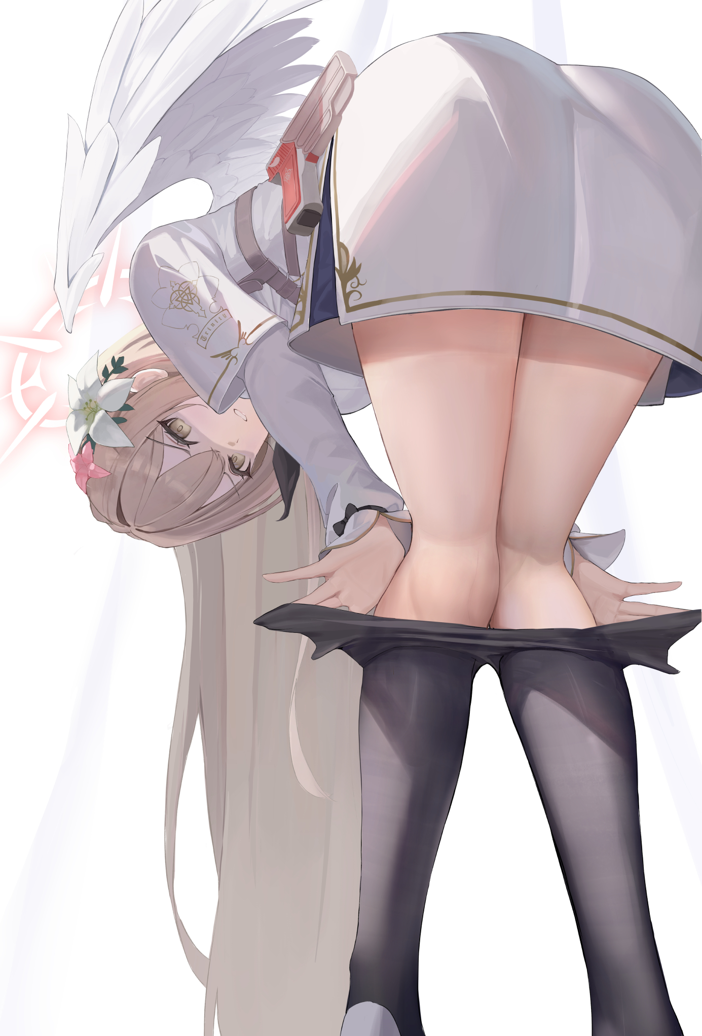 angel blue_archive dress gun i_ruru kirifuji_nagisa pantyhose undressing wings