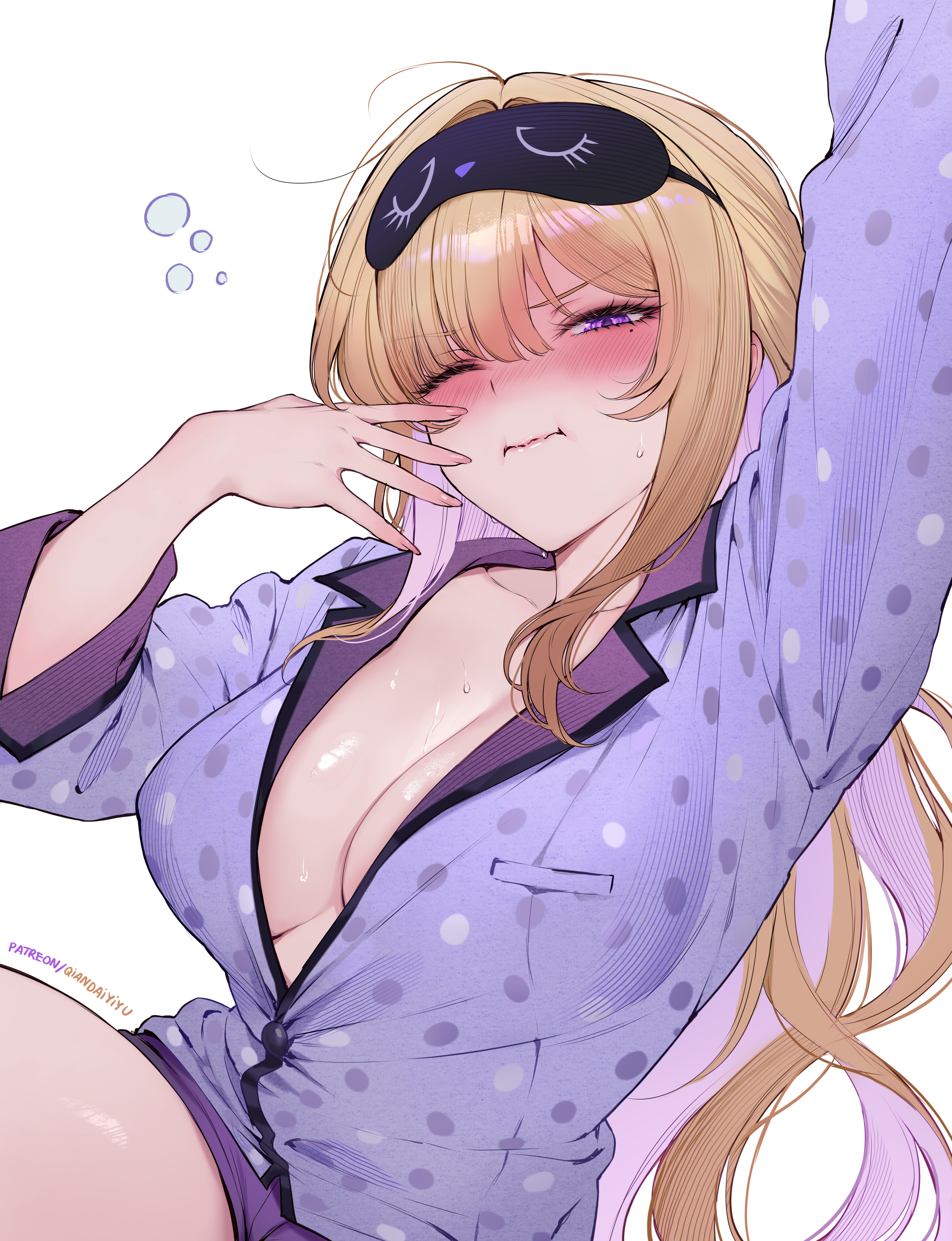 erect_nipples evelyn_chevalier no_bra open_shirt pajama qiandaiyiyu wet zenless_zone_zero