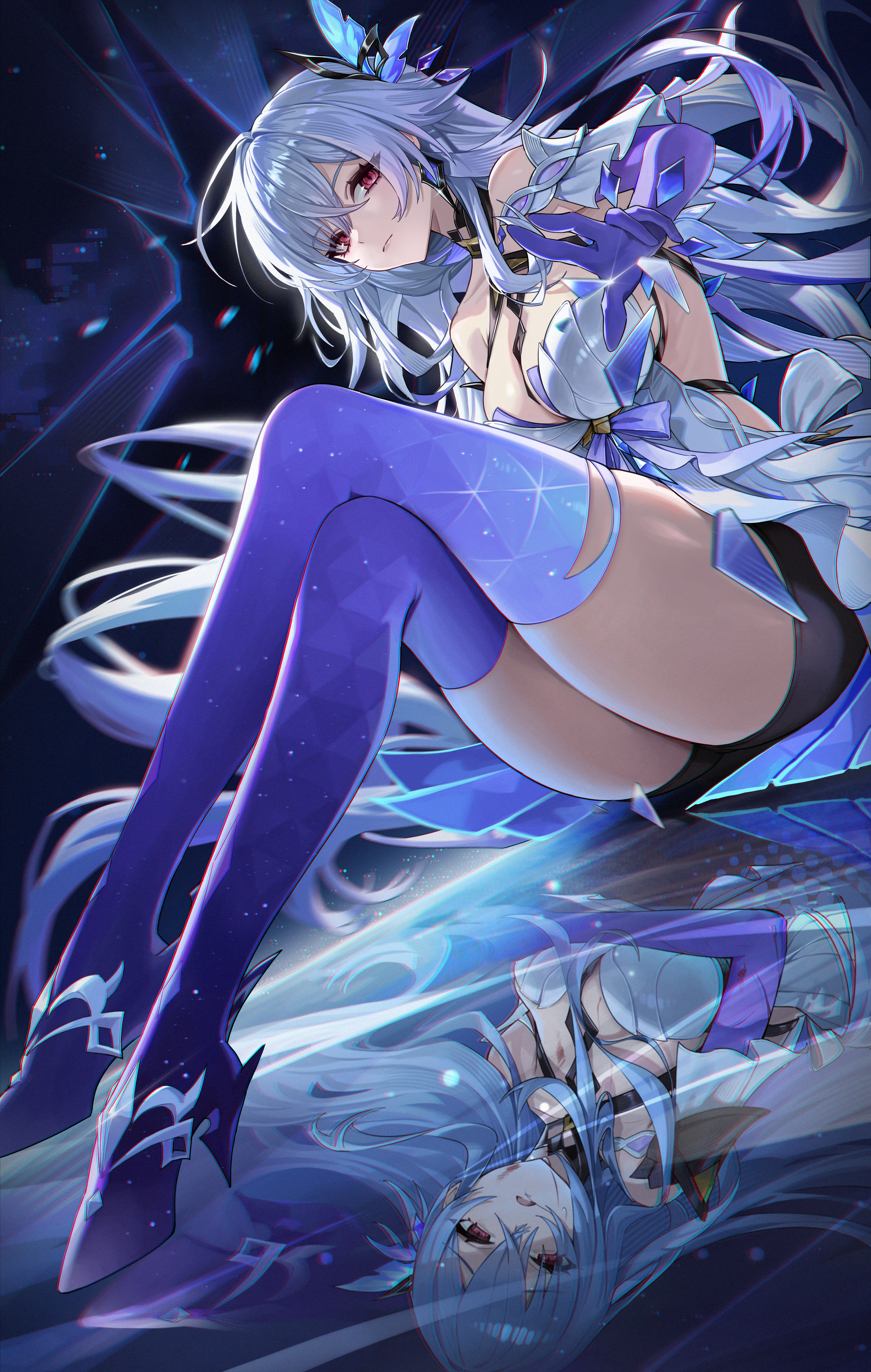 genshin_impact heels no_bra rhtkd_(gosang) skirk thighhighs