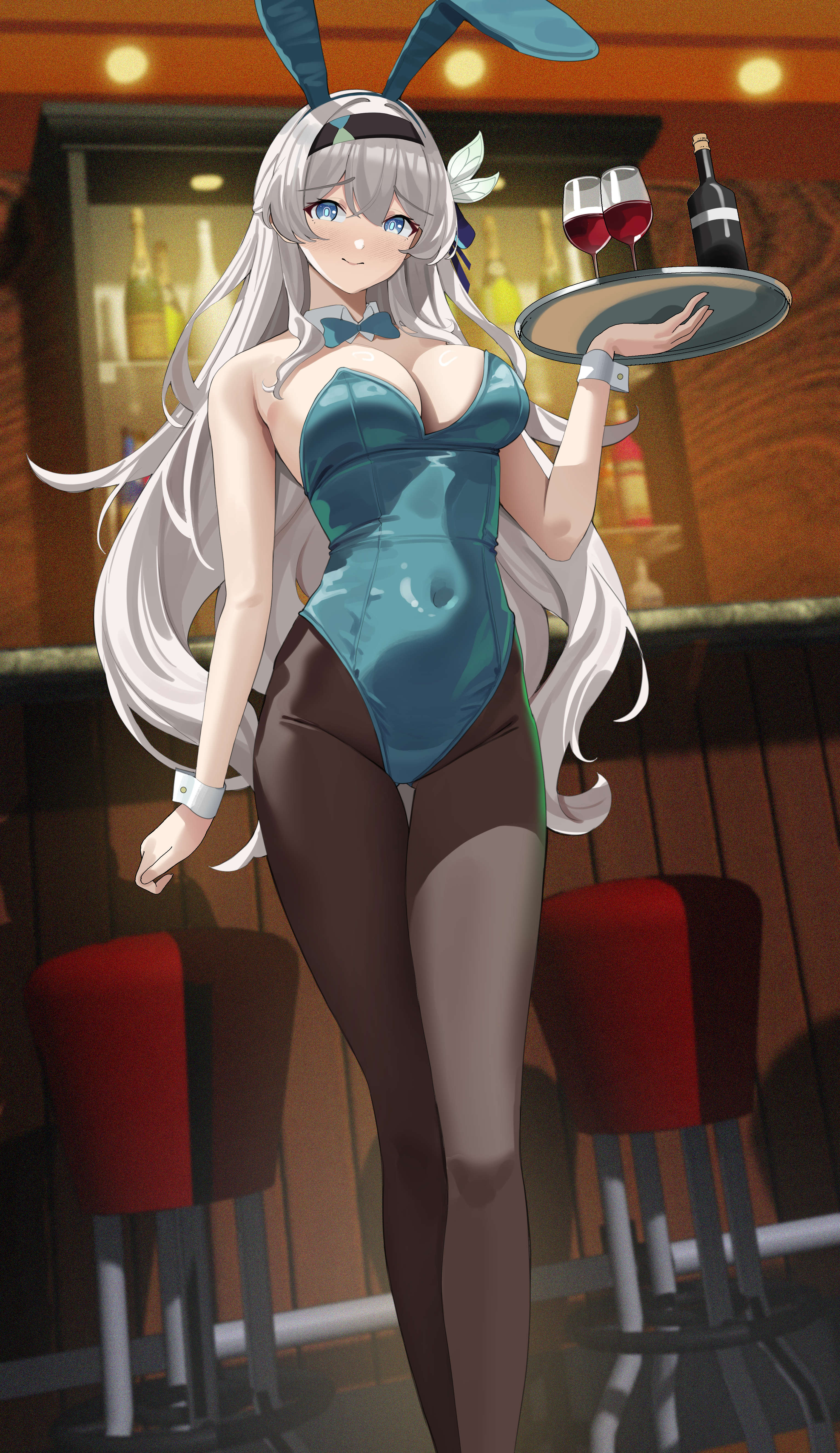 animal_ears bunny_ears bunny_girl firefly haerge honkai:_star_rail no_bra pantyhose waitress