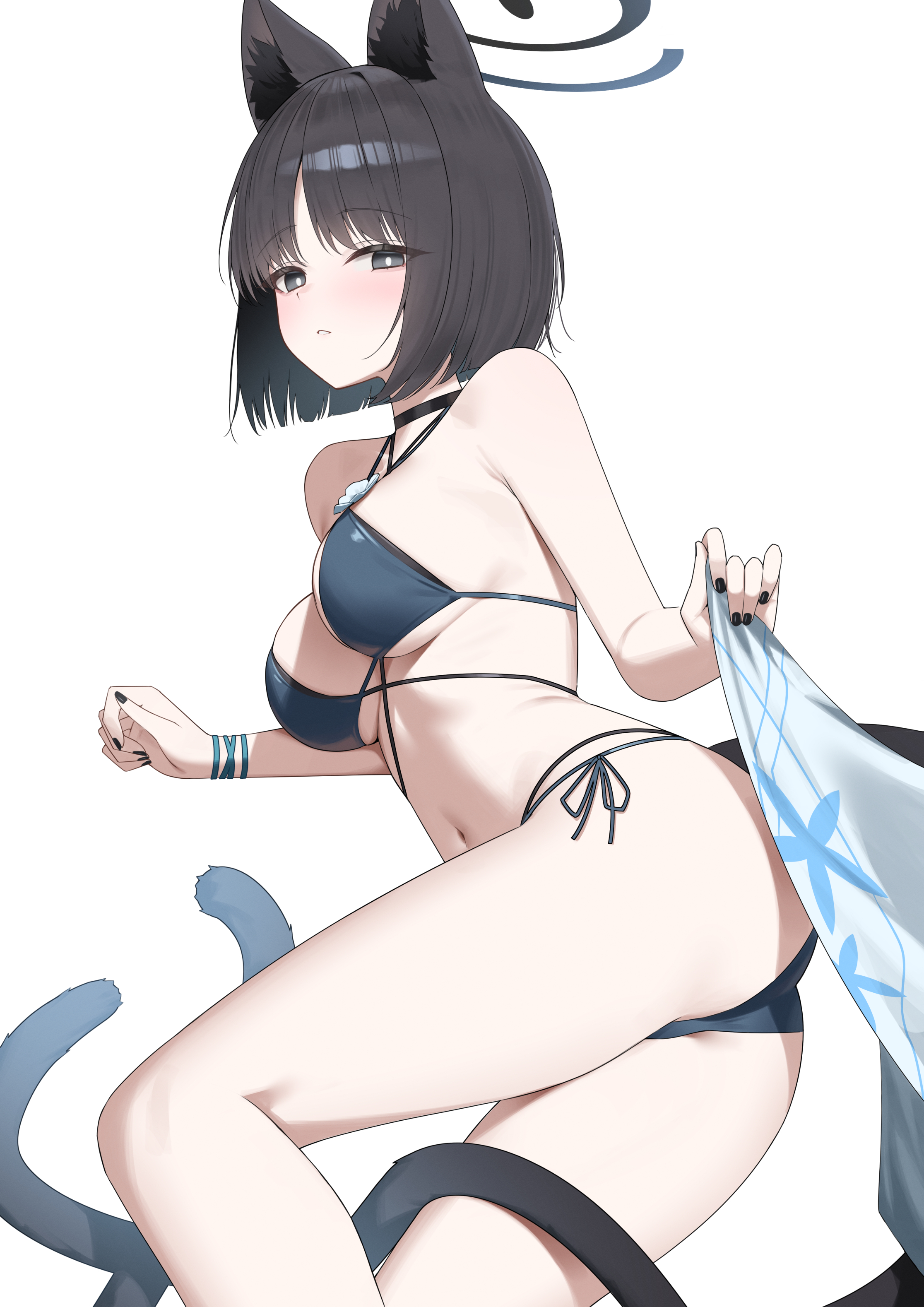 animal_ears bikini blue_archive halo kiryuu_kikyou n4_h4m nekomimi swimsuits tail thong