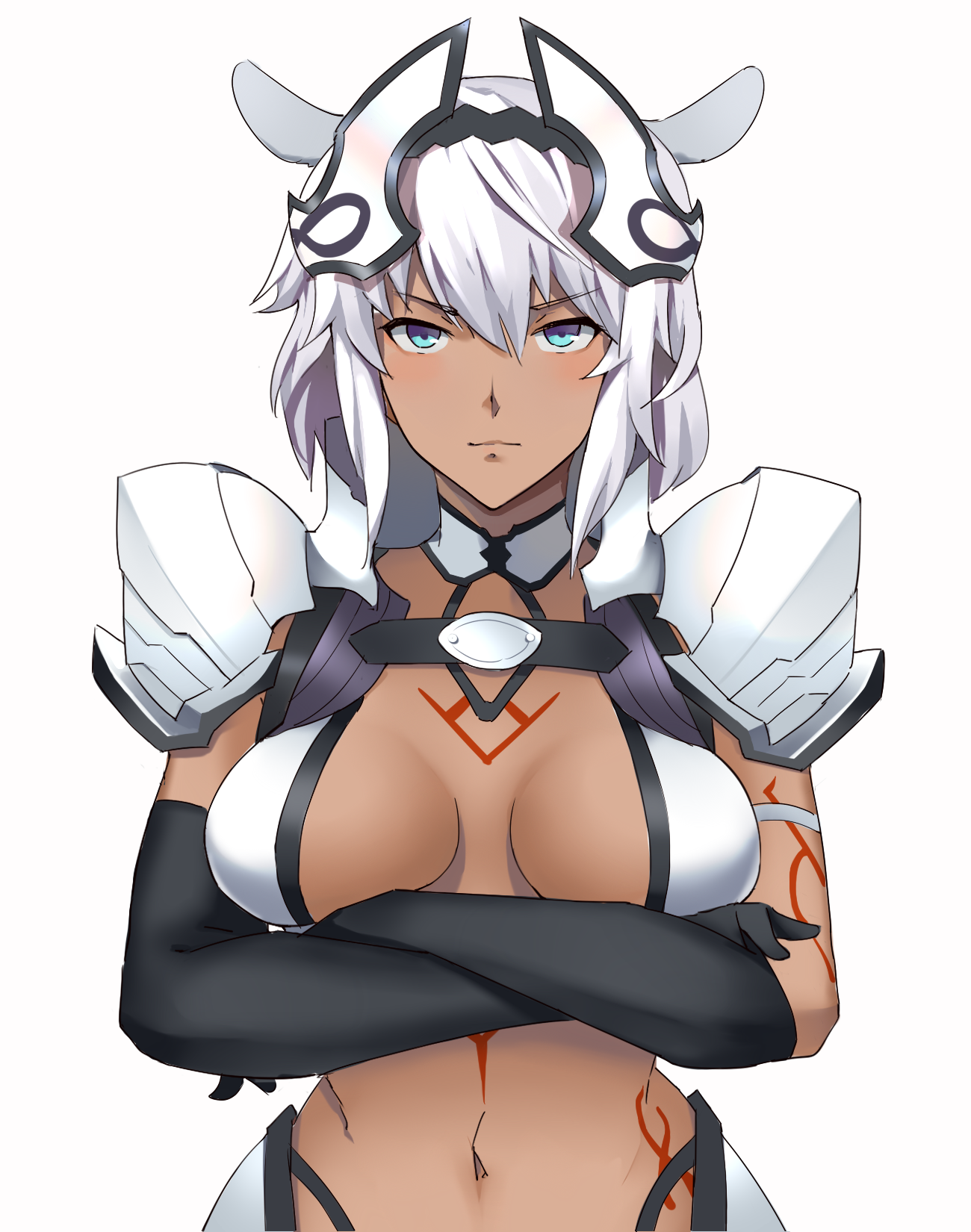 animal_ears armor breast_hold caenis_(fate/grand_order) fate/grand_order no_bra t-lex tattoo