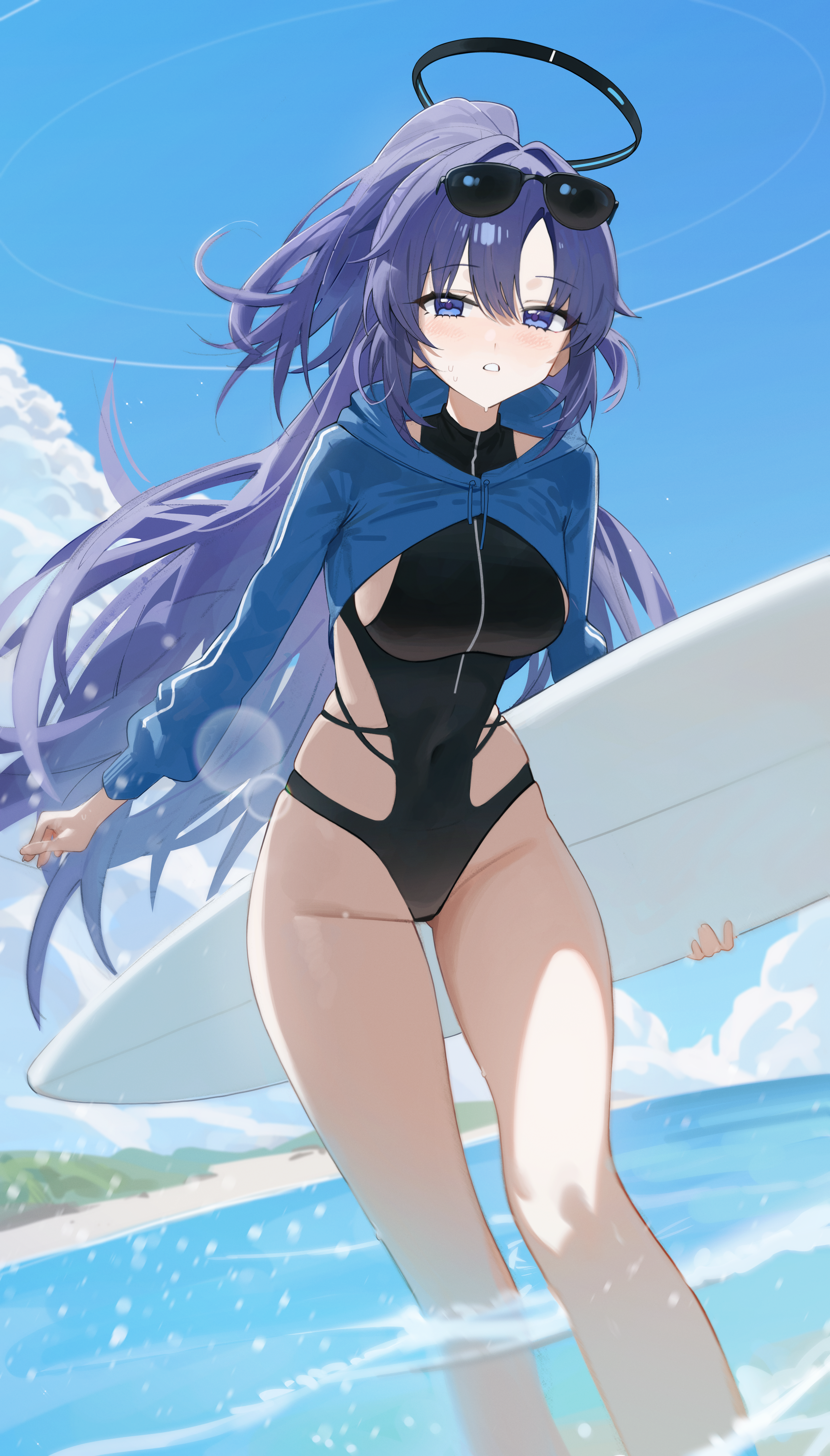 blue_archive halo hayase_yuuka megane renn_01 swimsuits