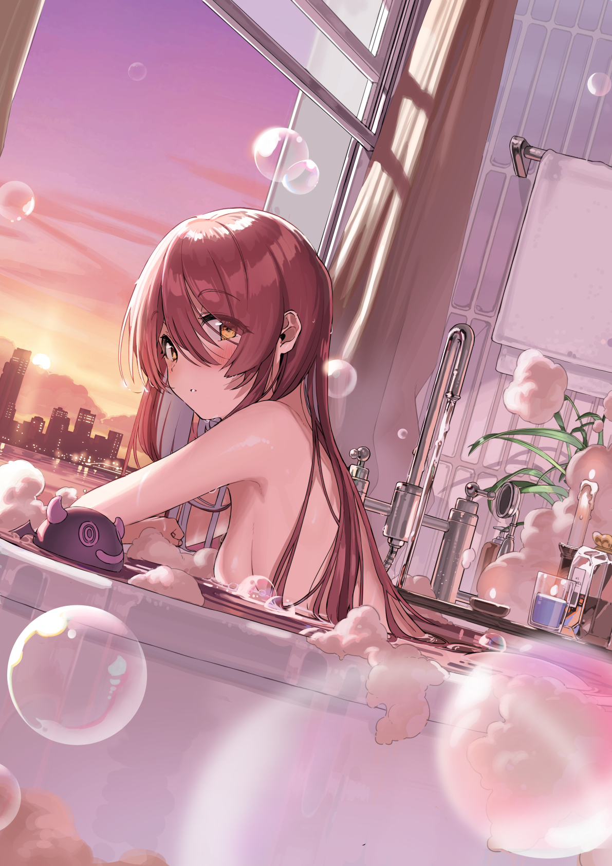 bathing horns kanzarin naked oosaki_tenka the_idolm@ster the_idolm@ster_shiny_colors wet