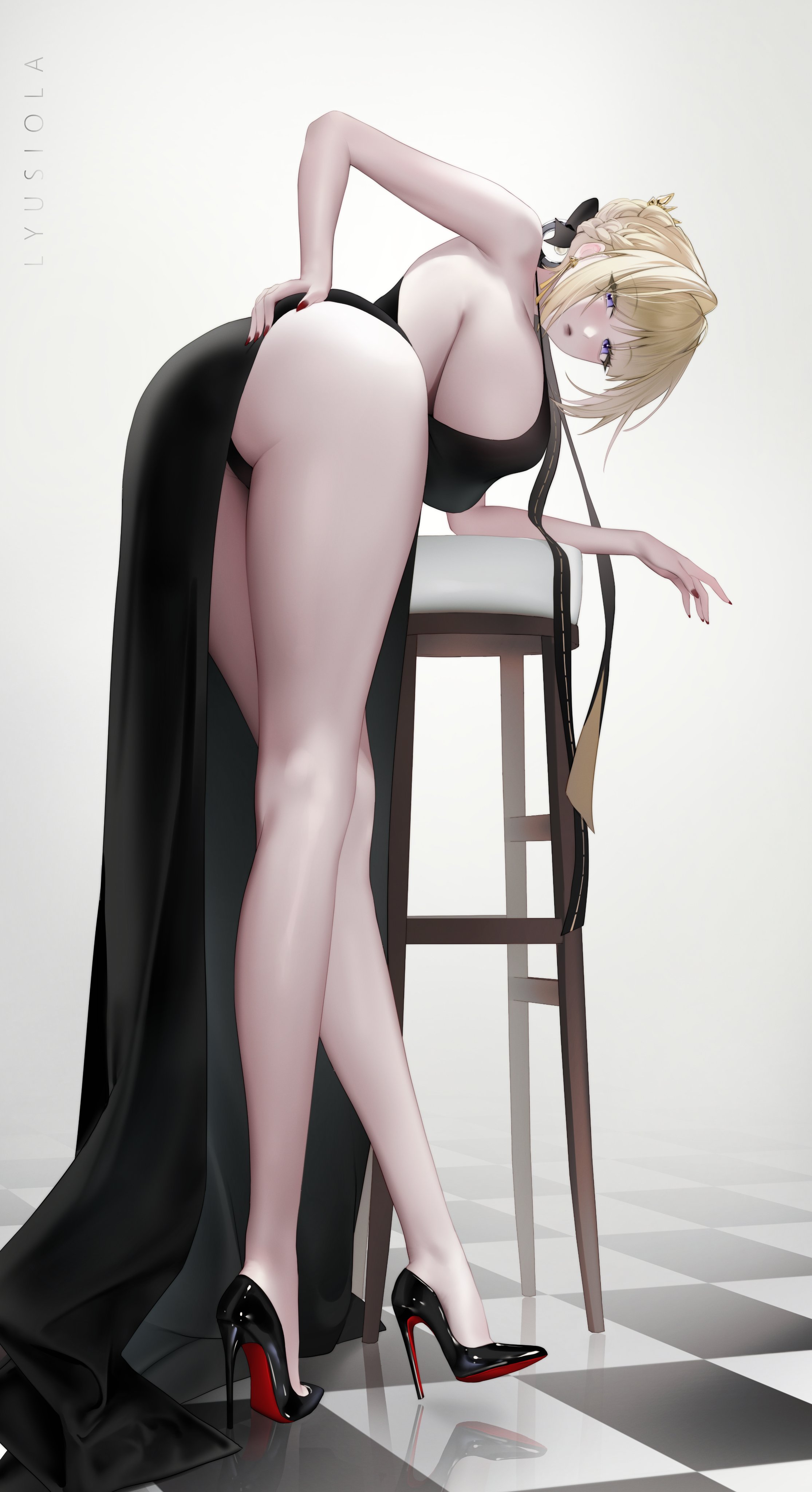 dress evelyn_chevalier heels lyusiola no_bra pantsu thong zenless_zone_zero