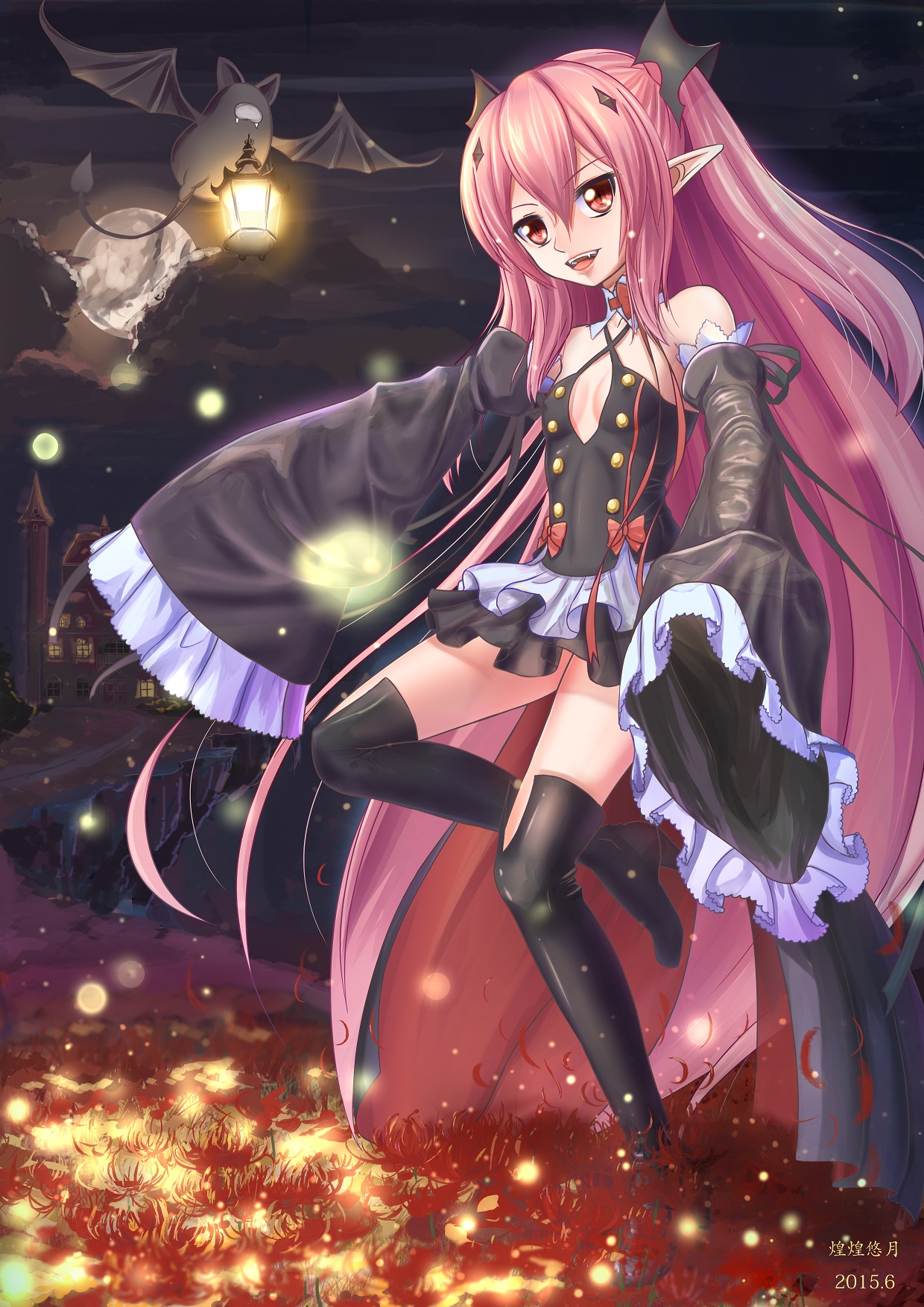 cleavage heels huanghyy krul_tepes no_bra owari_no_seraph pointy_ears thighhighs