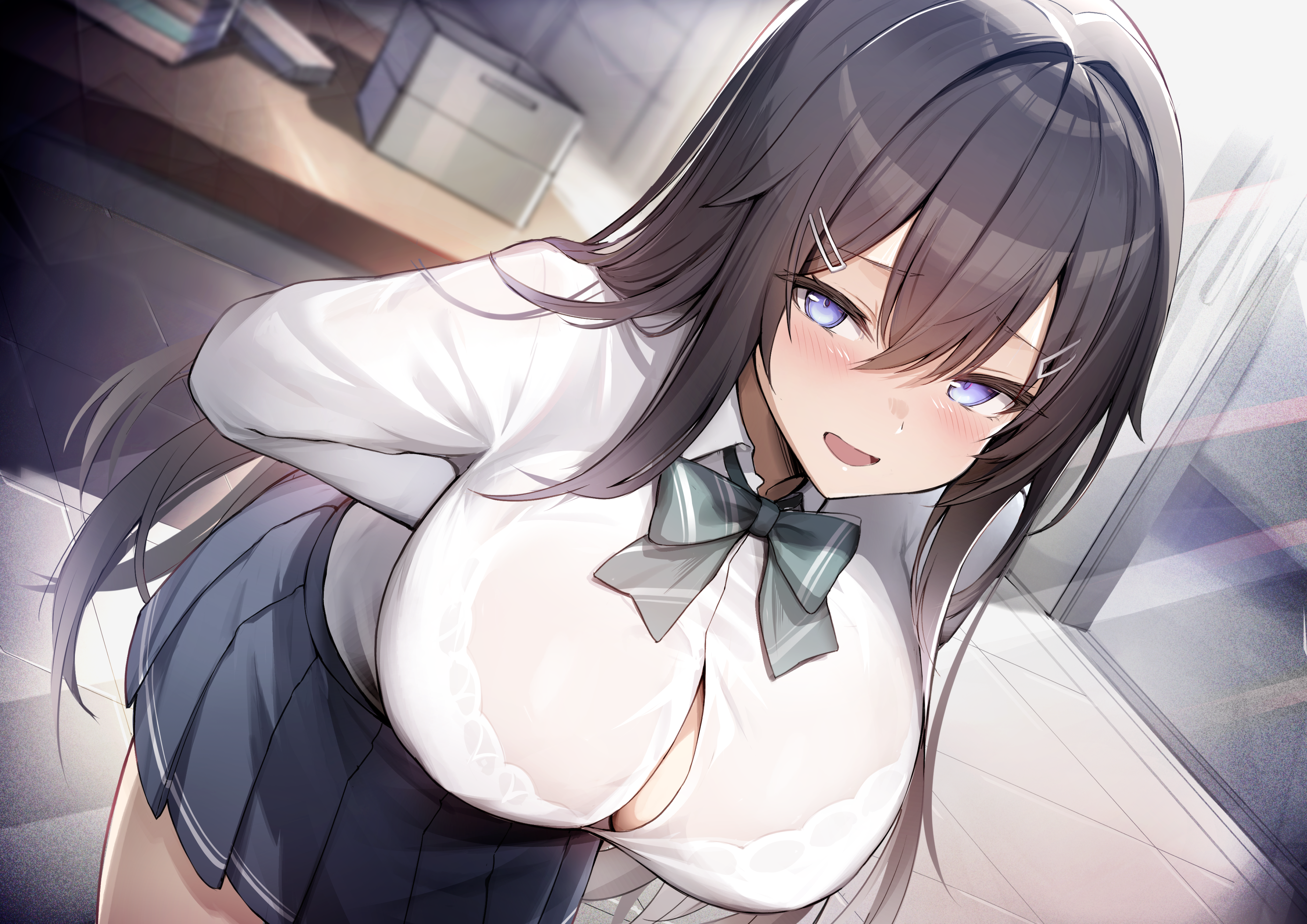 bra keman open_shirt see_through seifuku
