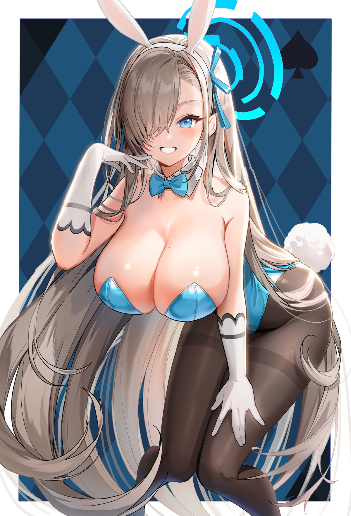 animal_ears blue_archive bunny_ears bunny_girl halo hyoin ichinose_asuna no_bra pantyhose tail