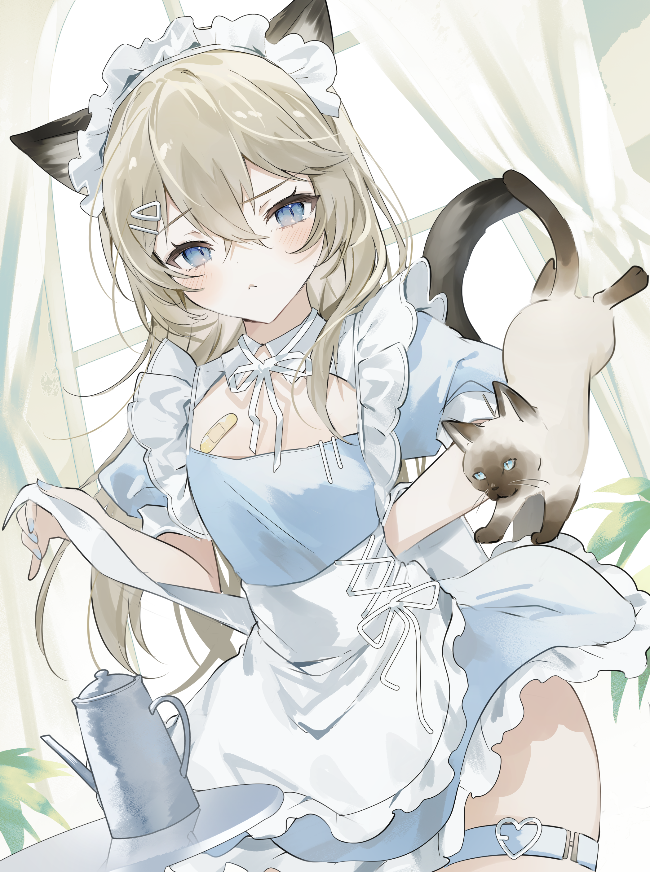 animal_ears bandaid garter maid neko nekomimi skirt_lift sorani_(kaeru0768) tail waitress