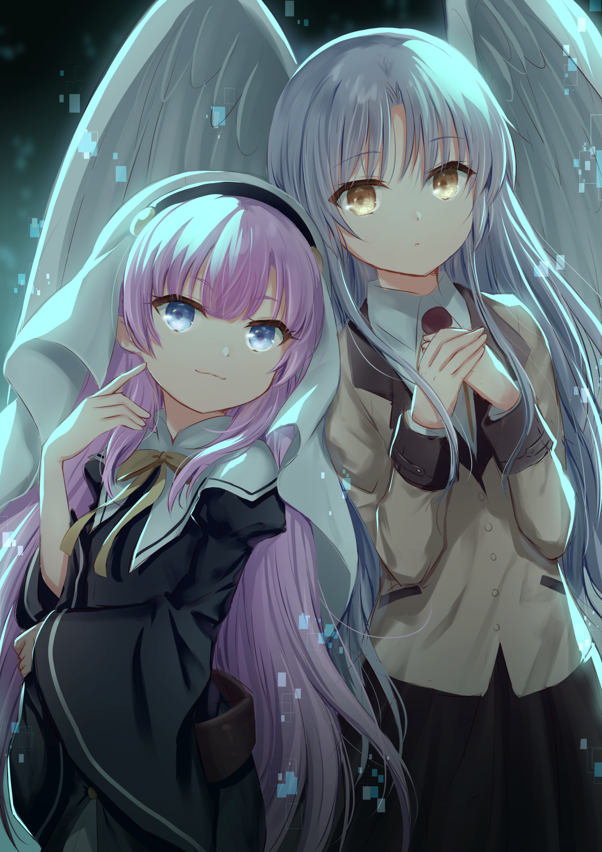 angel_beats! crossover kamisama_ni_natta_hi nakamura_hinato nun satou_hina_(kamisama_ni_natta_hi) seifuku tachibana_kanade wings