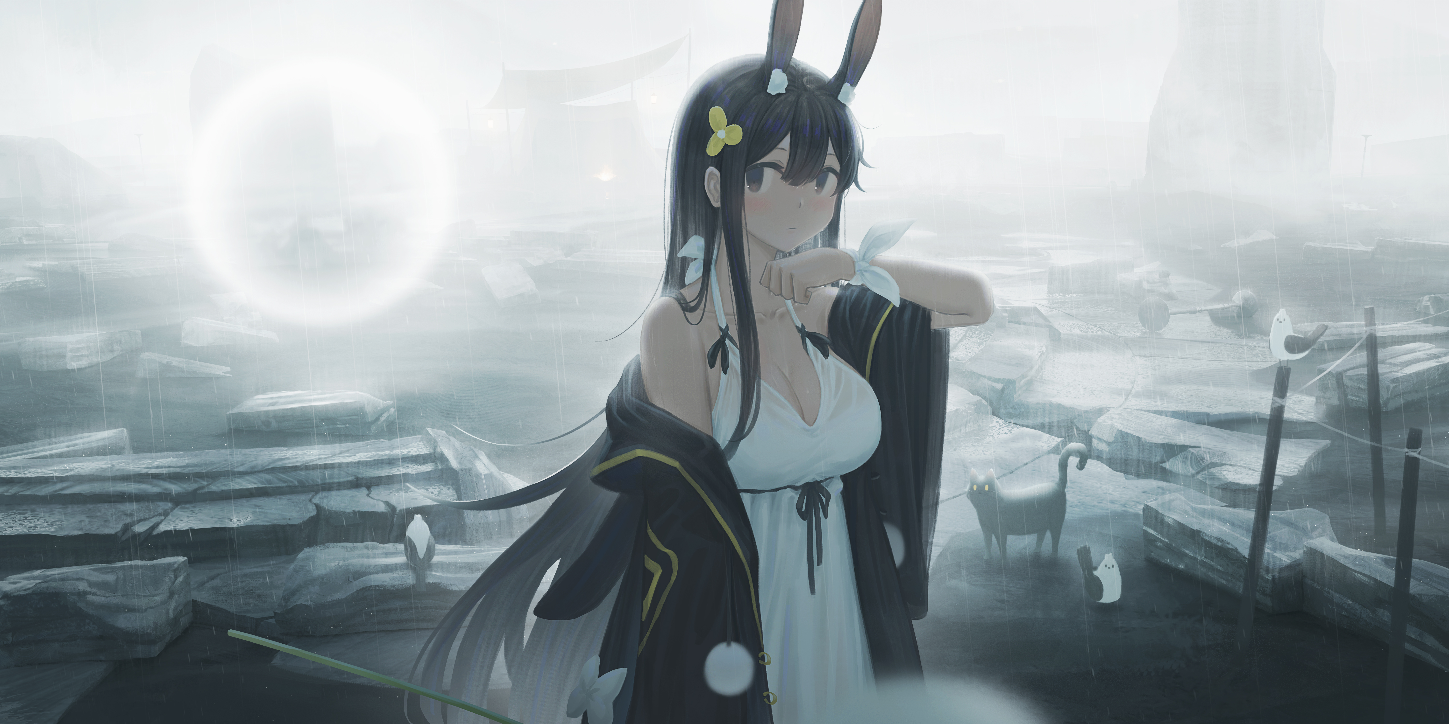 animal_ears bunny_ears dress neko see_through wet wet_clothes yao_ren_gui