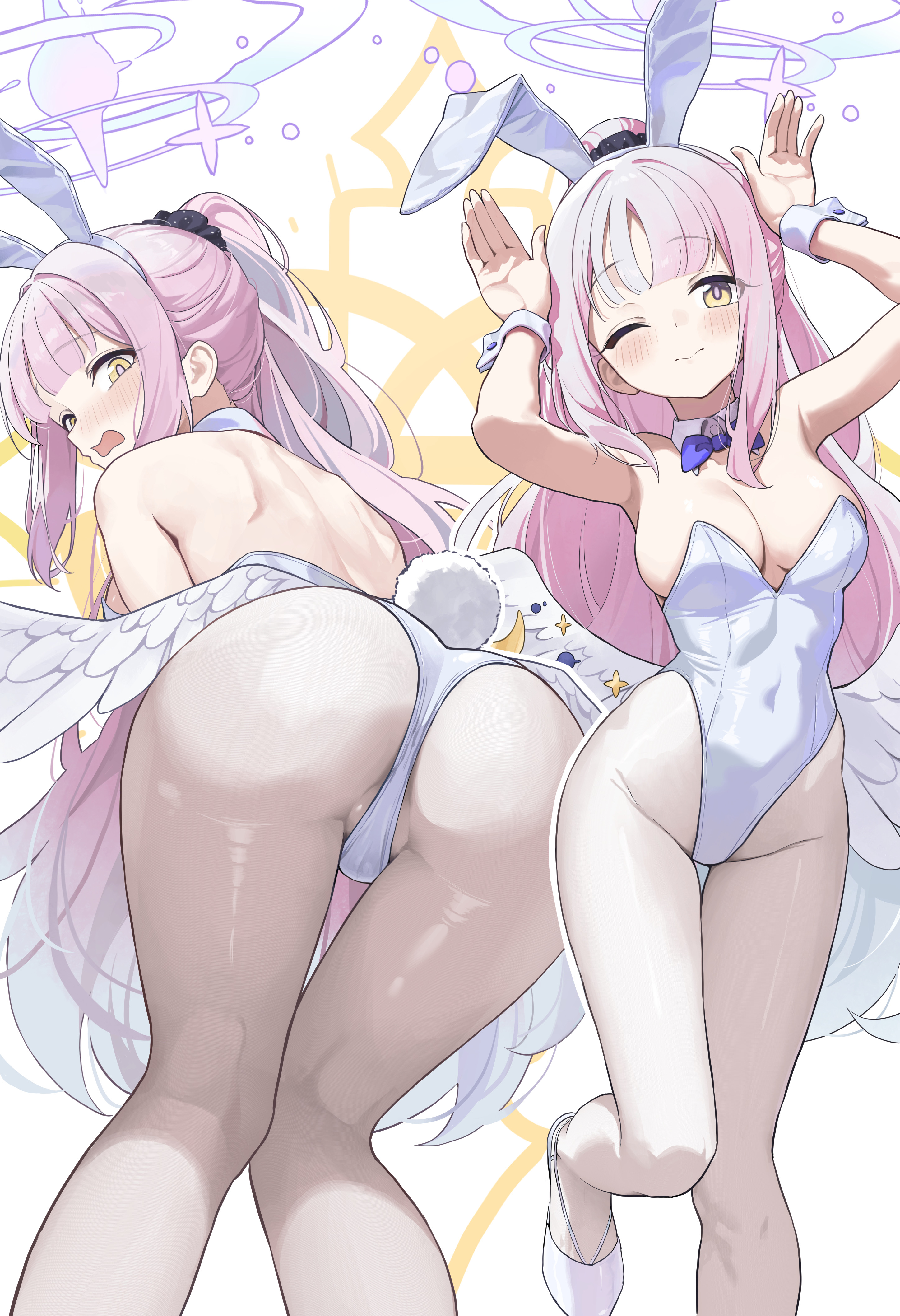 angel animal_ears ass blue_archive bunny_ears bunny_girl misono_mika nashi_(nashipple1) no_bra tail wings