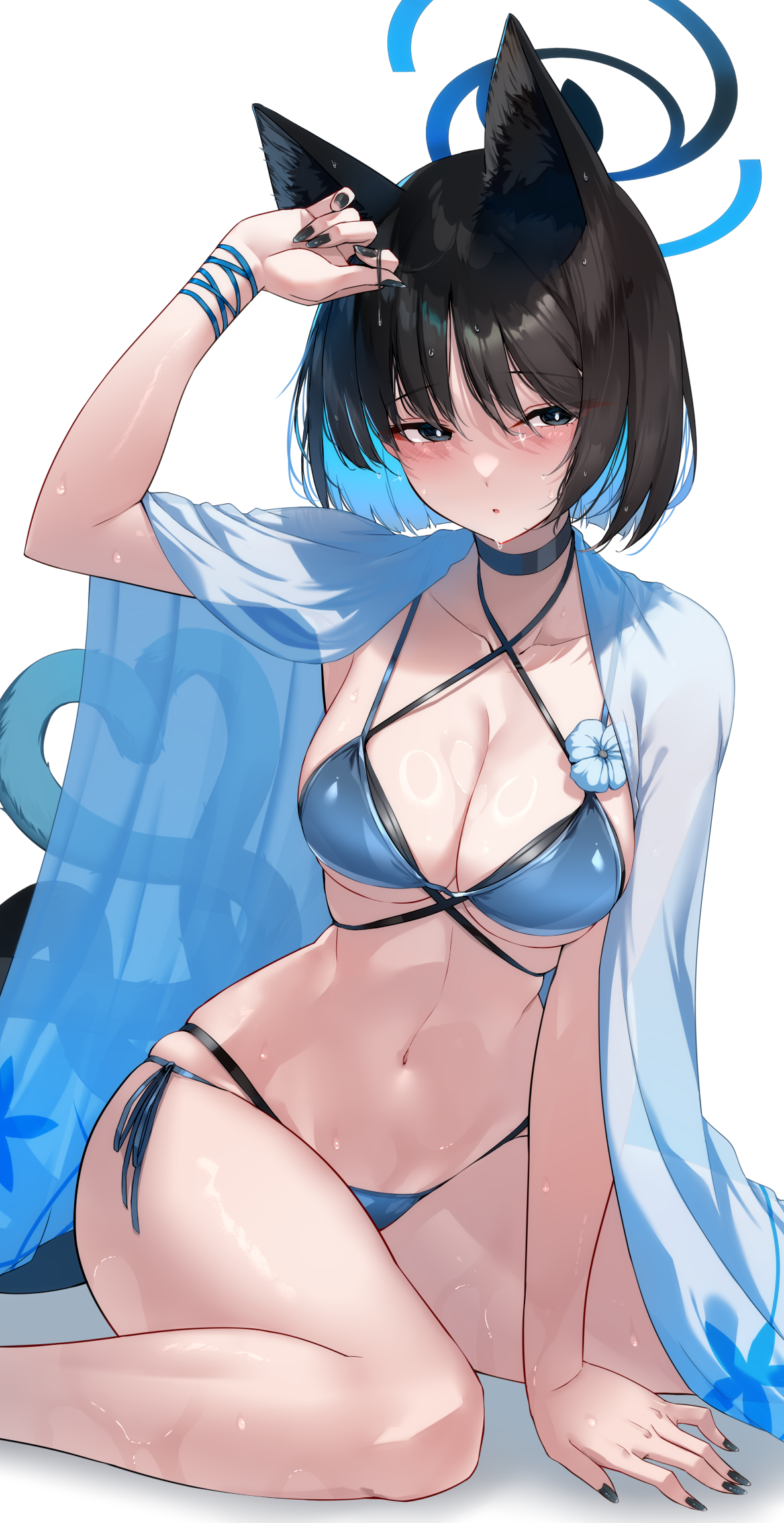 animal_ears bikini blue_archive halo kiryuu_kikyou nekomimi swimsuits tagme tail wet