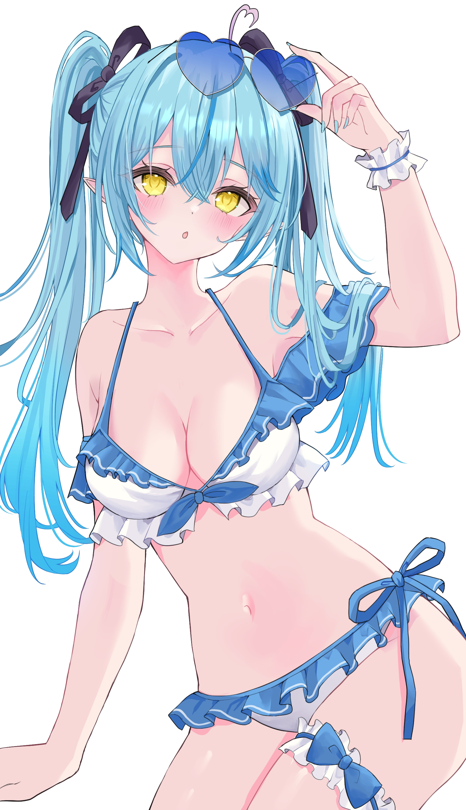 bikini elf garter hololive megane pointy_ears suineco swimsuits yukihana_lamy