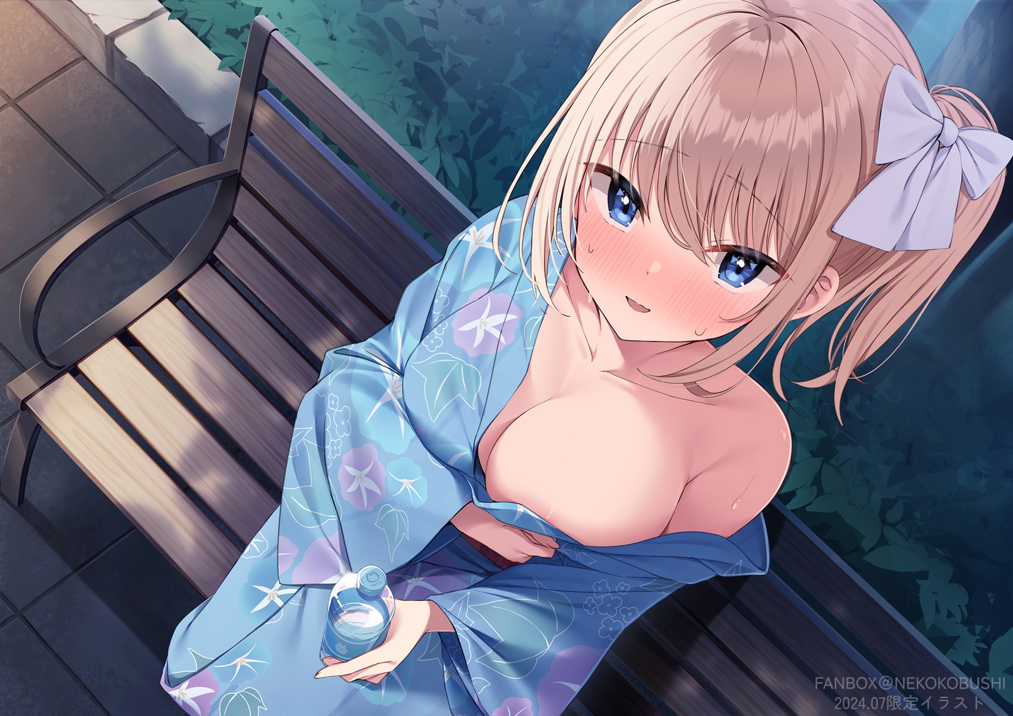 areola breast_hold nekokobushi no_bra open_shirt yukata