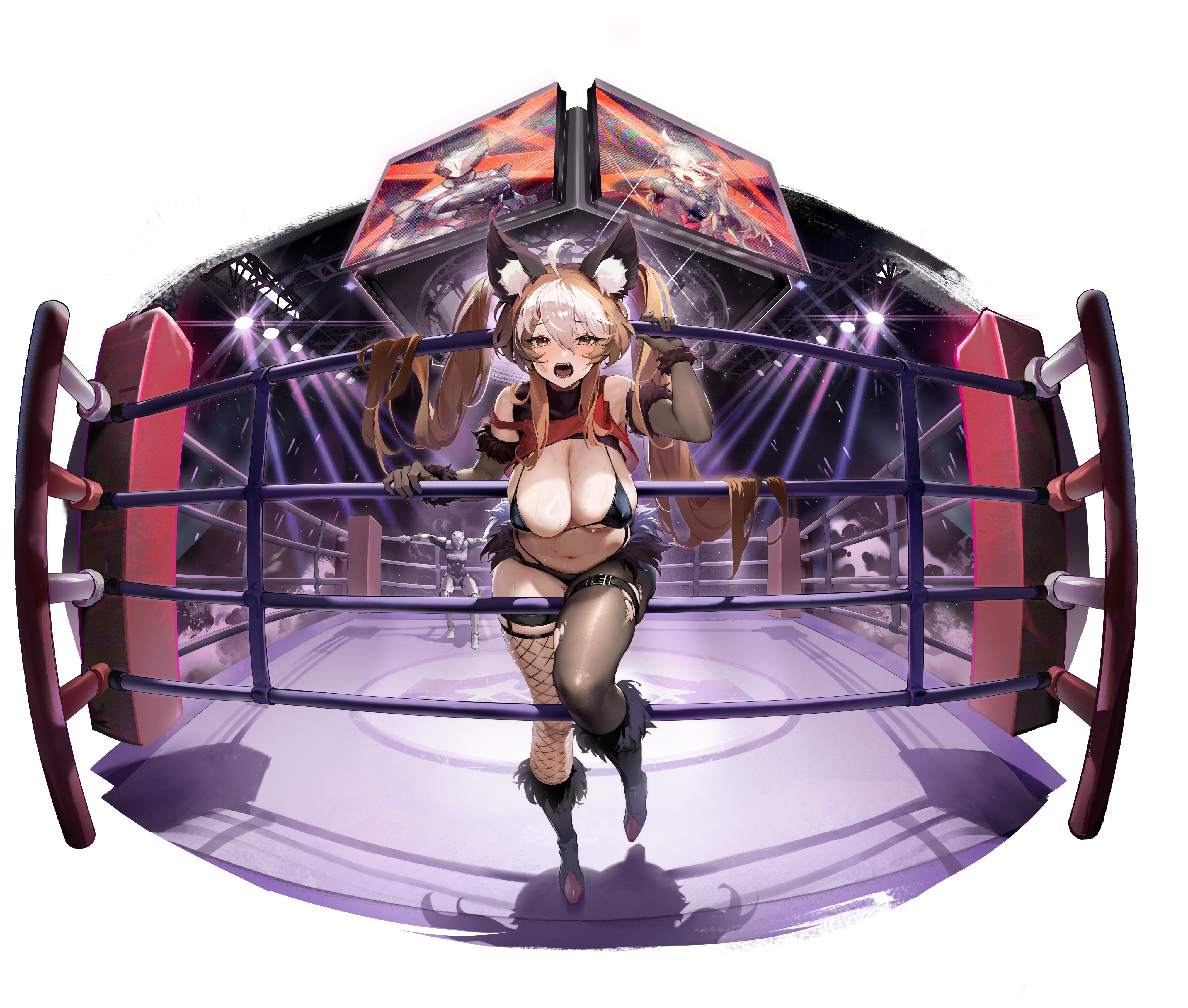 animal_ears bikini cross_core fishnets garter heels stockings swimsuits tagme thighhighs torn_clothes transparent_png wet