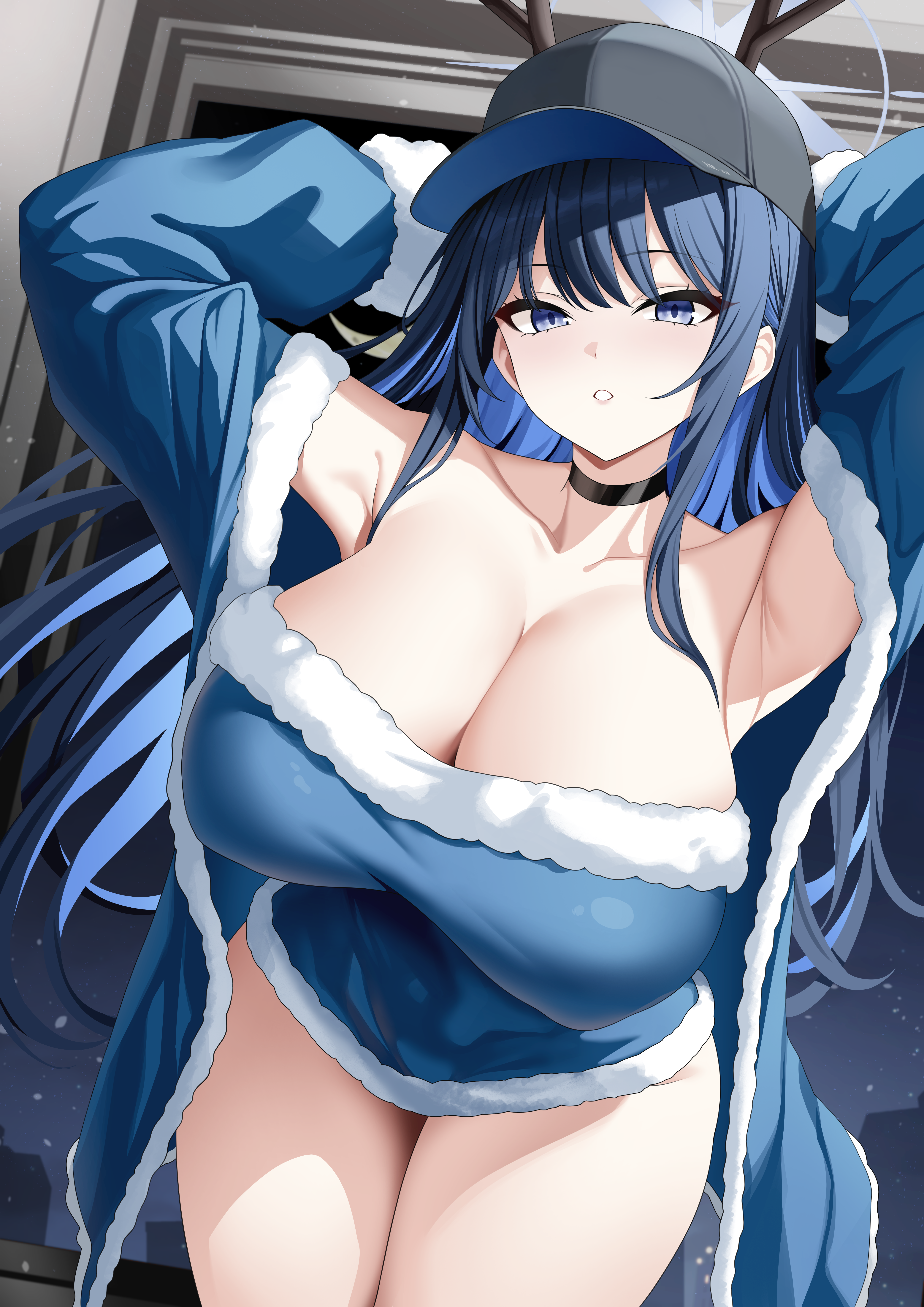 blue_archive christmas halo horns joumae_saori no_bra tewaki