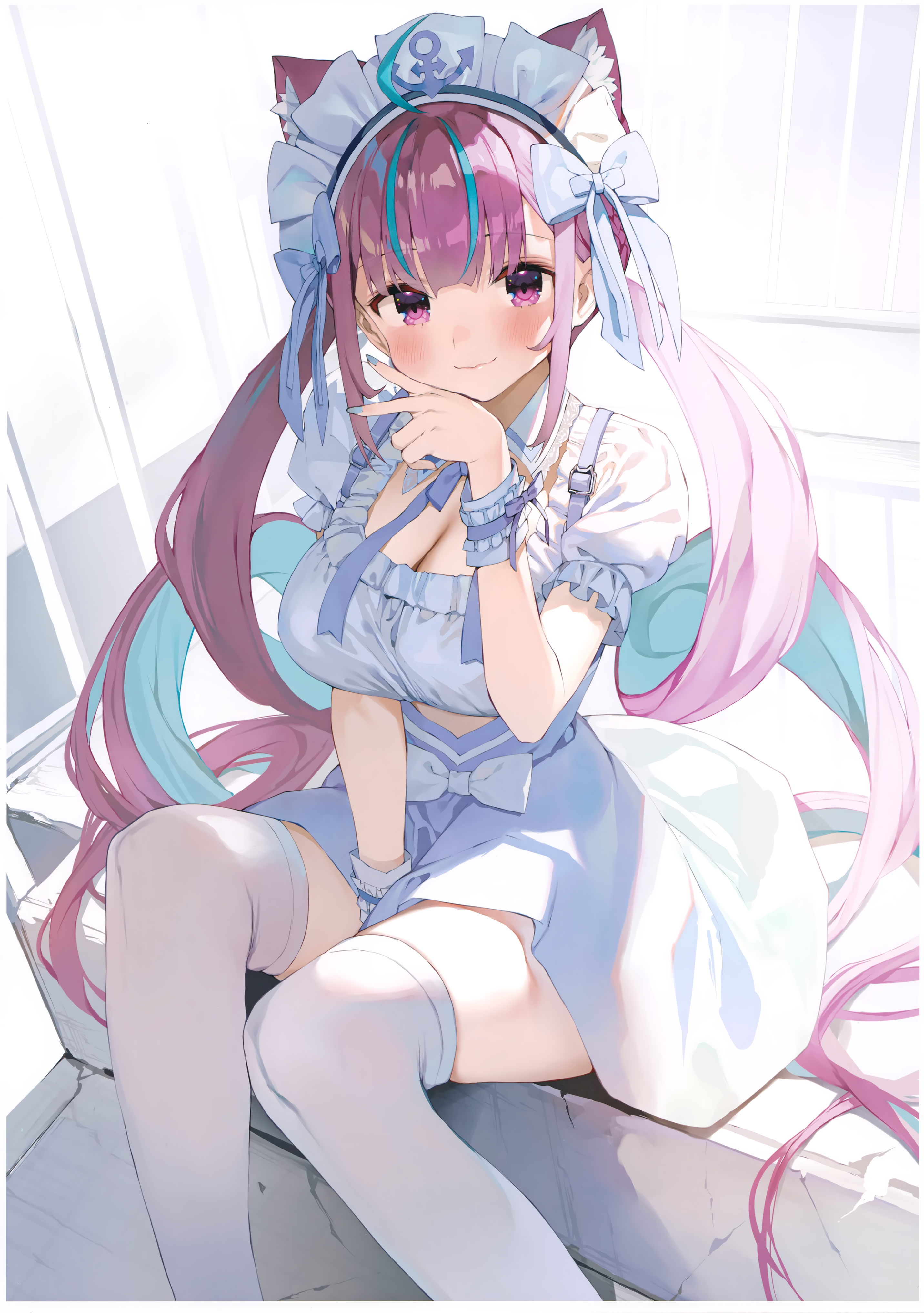 animal_ears cleavage gaou hololive maid minato_aqua nekomimi thighhighs