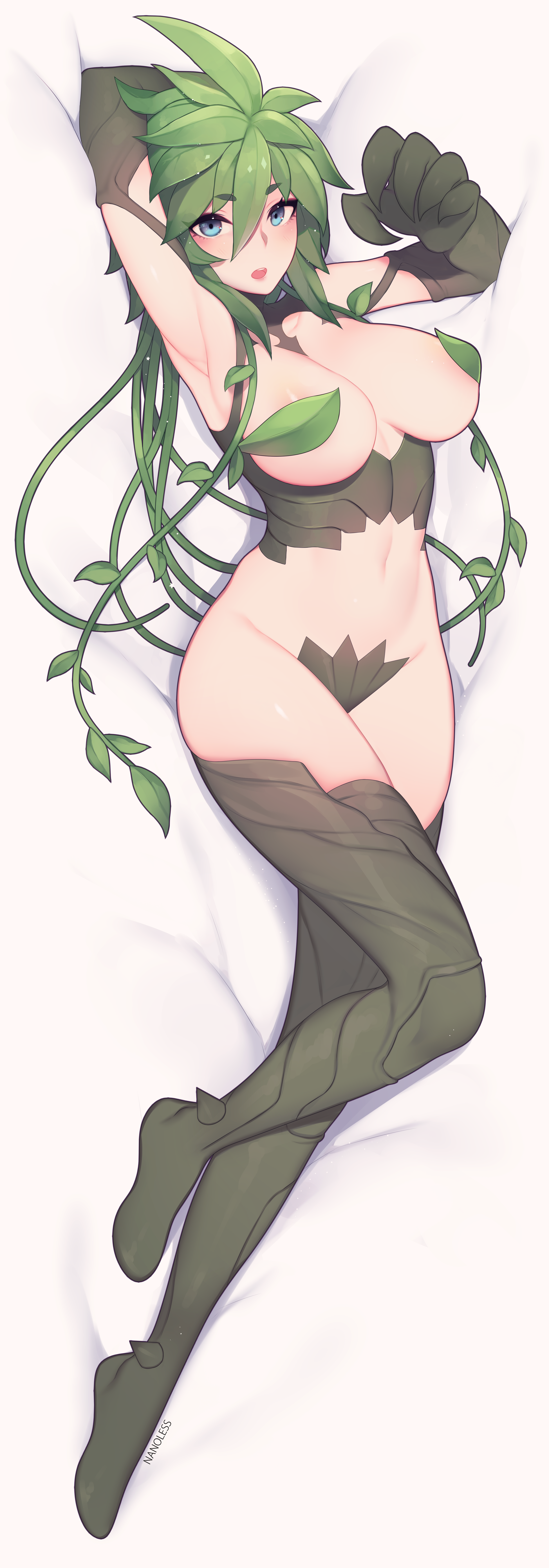 areola bottomless breasts dakimakura kii_(monster_musume) maebari monster_musume_no_iru_nichijou nanoless no_bra thighhighs