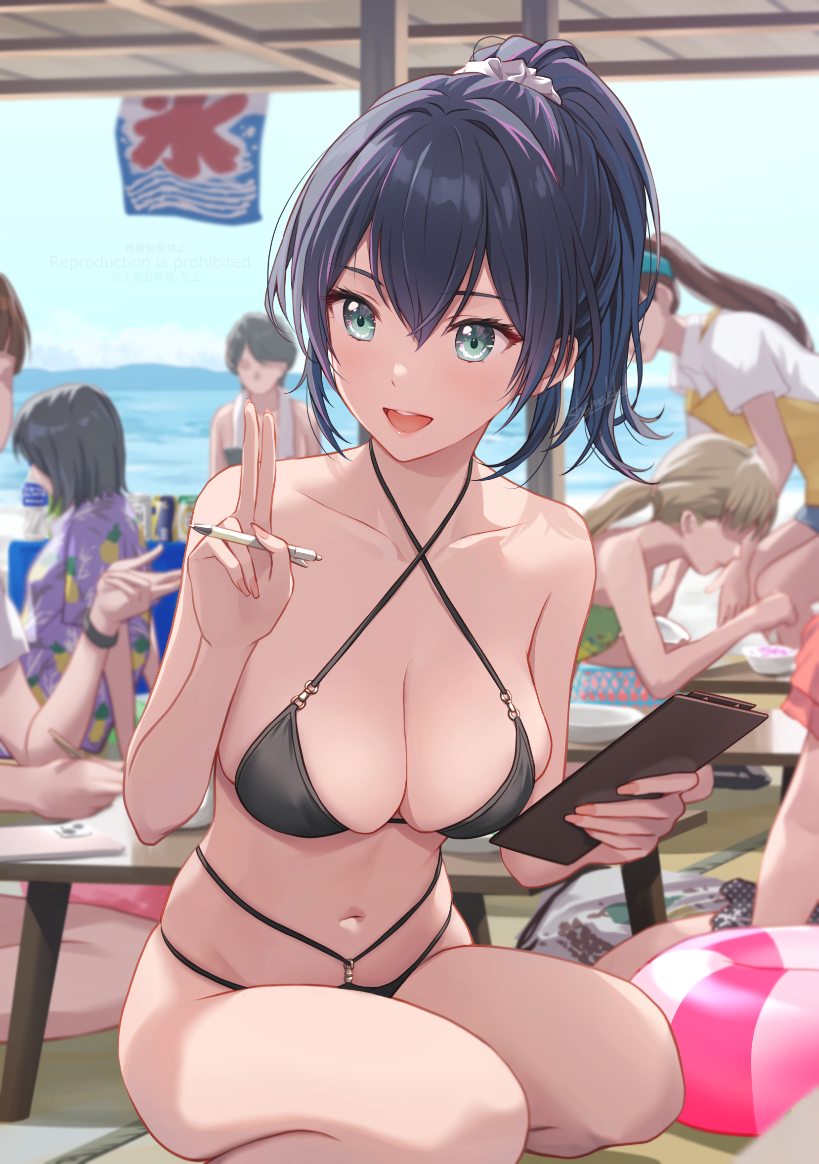 bikini kenzen_kanojo_uruka-chan official_watermark shamakho swimsuits uruka_(kenzen_kanojo_uruka-chan) waitress