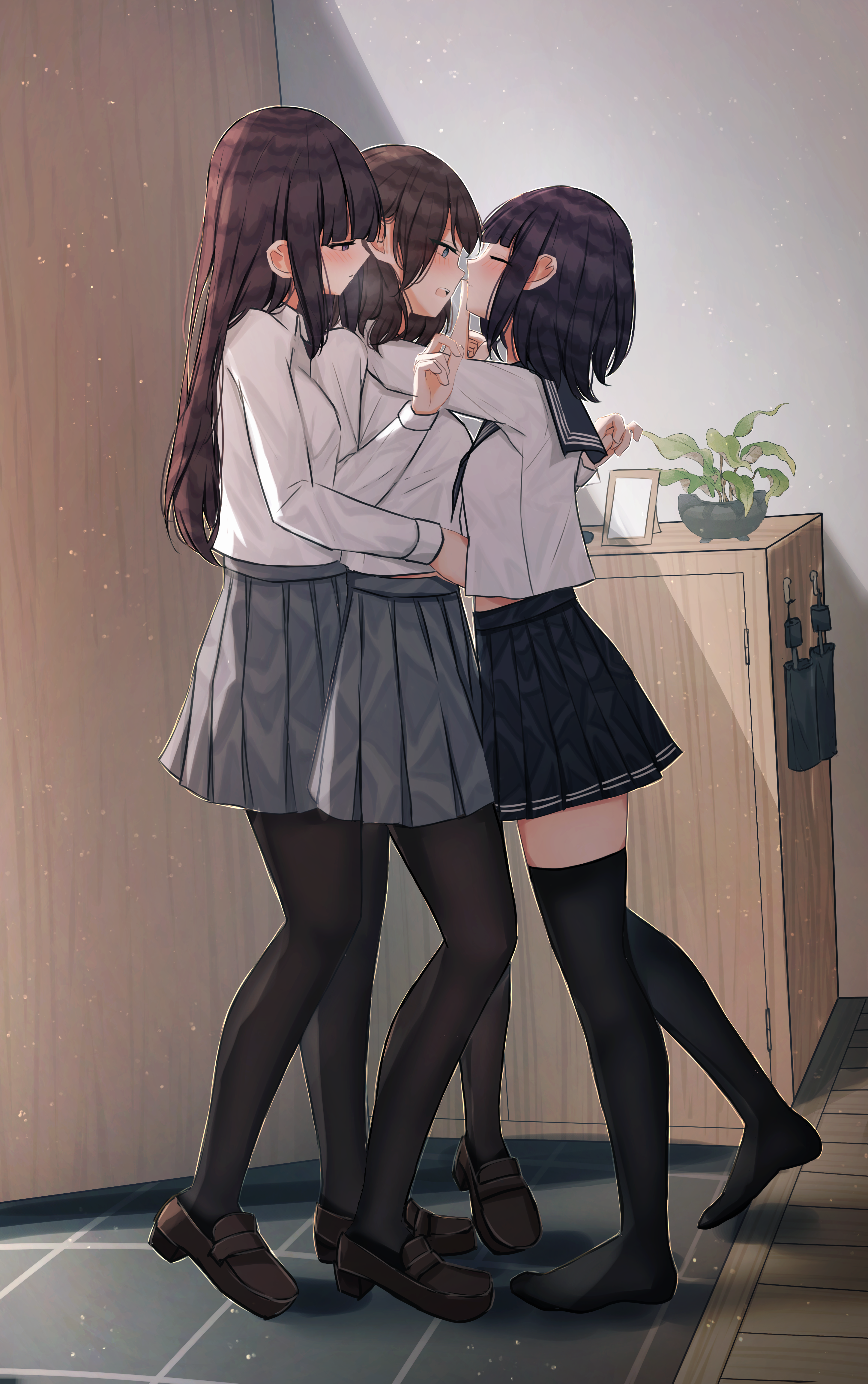 benevole pantyhose seifuku thighhighs yuri