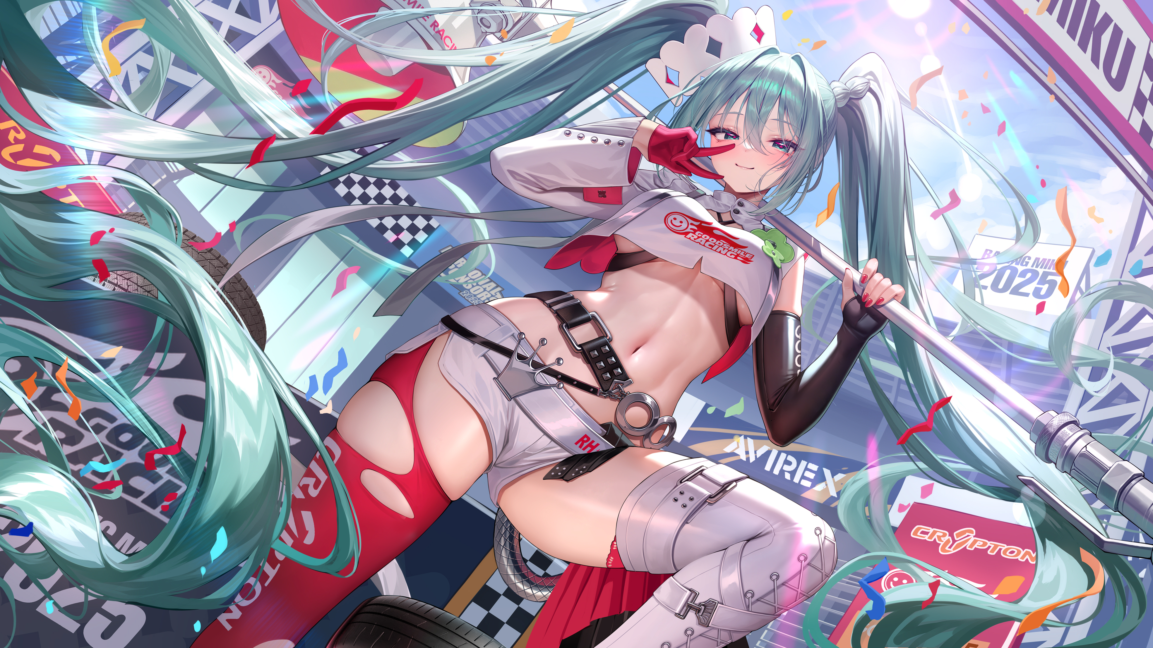 garter goodsmile_racing hatsune_miku meion racing_miku thighhighs torn_clothes vocaloid