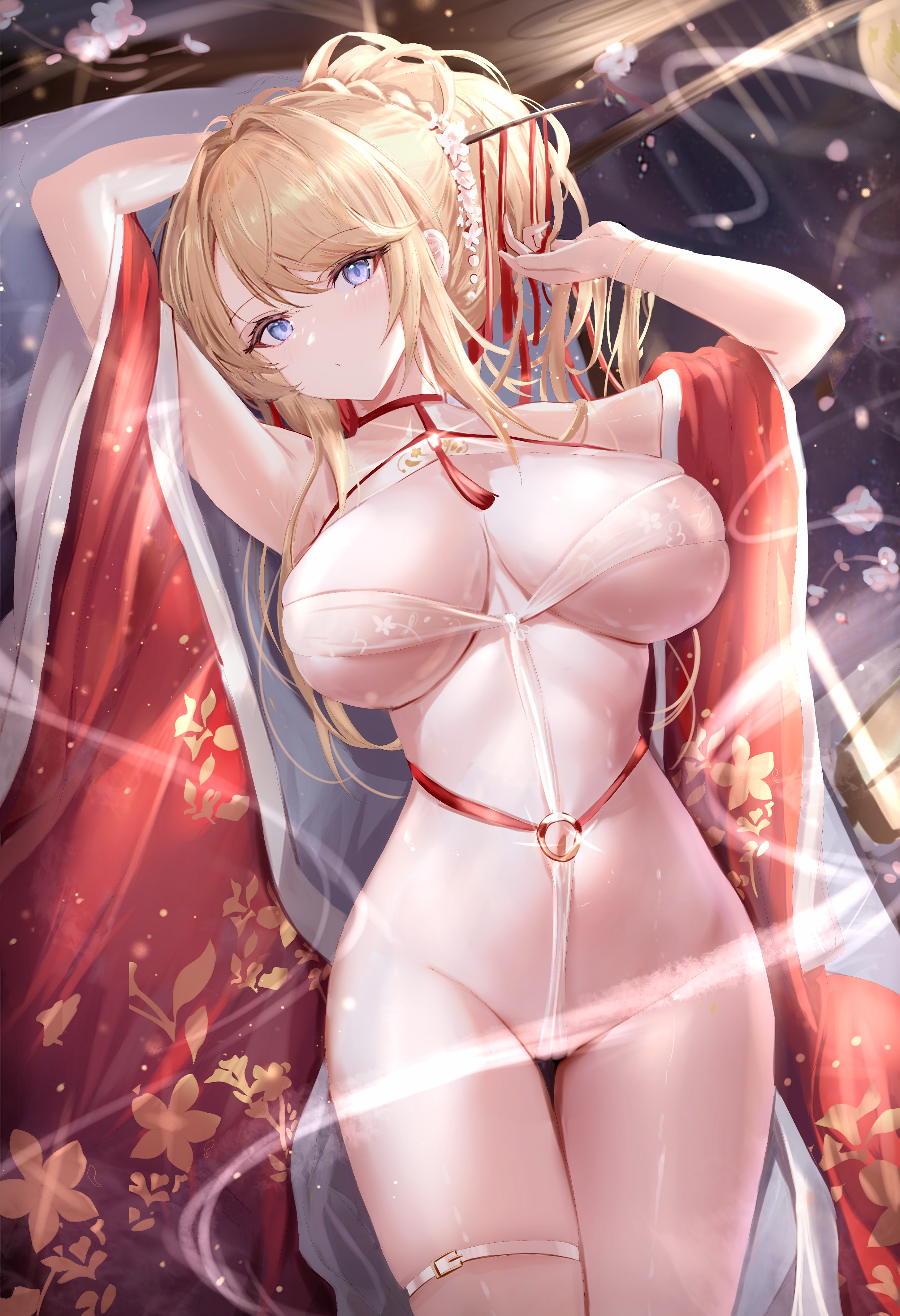 age_fx artist_revision azur_lane garter glorious_(azur_lane) japanese_clothes no_bra nopan