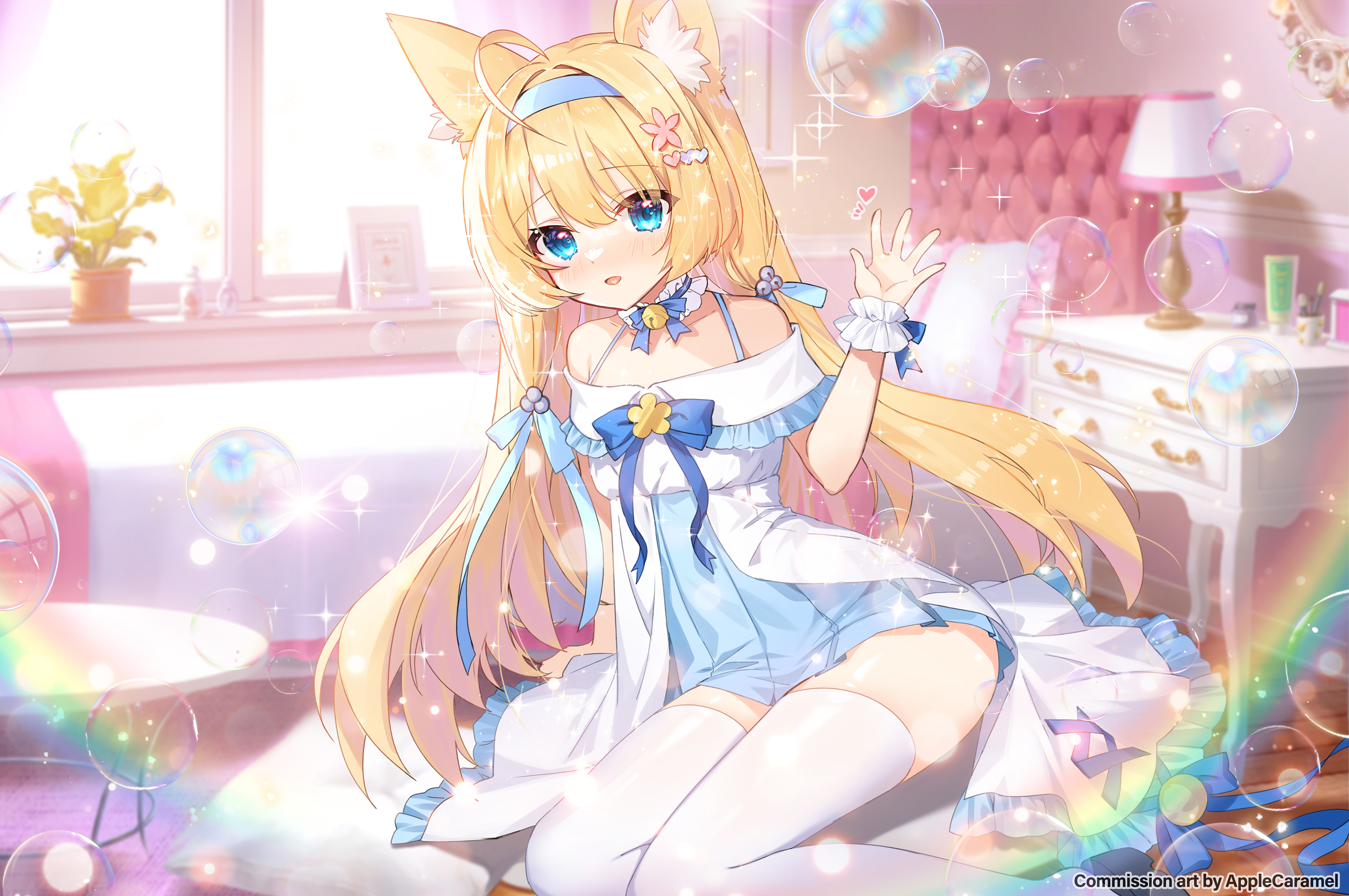 animal_ears apple_caramel dress kitsune thighhighs