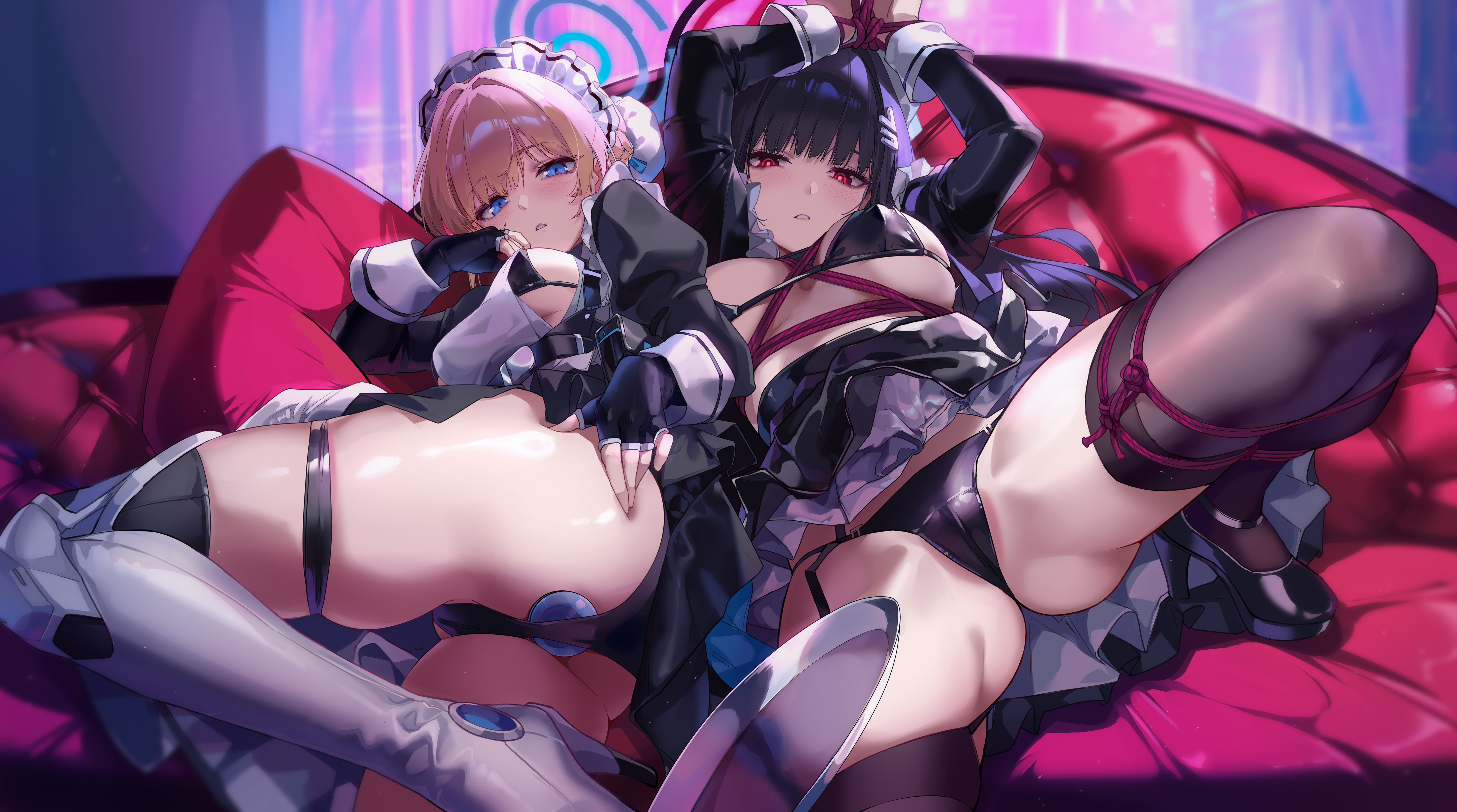 anal asuma_toki bikini blue_archive bondage cameltoe garter halo heels maid skirt_lift stockings swimsuits thighhighs thong tsukatsuki_rio zomzomzomsauce