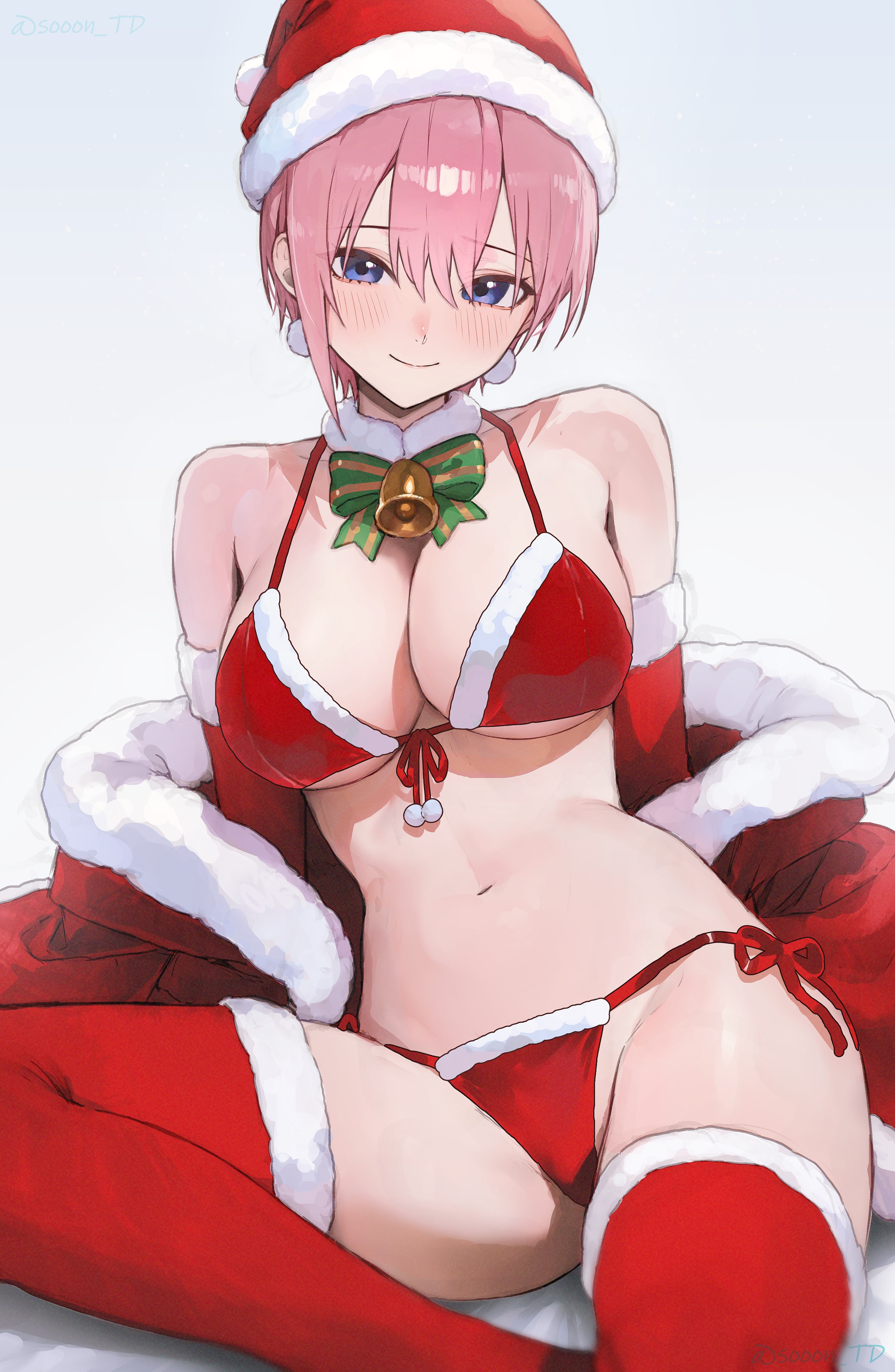 5-toubun_no_hanayome bikini christmas nakano_ichika open_shirt sooon swimsuits thighhighs