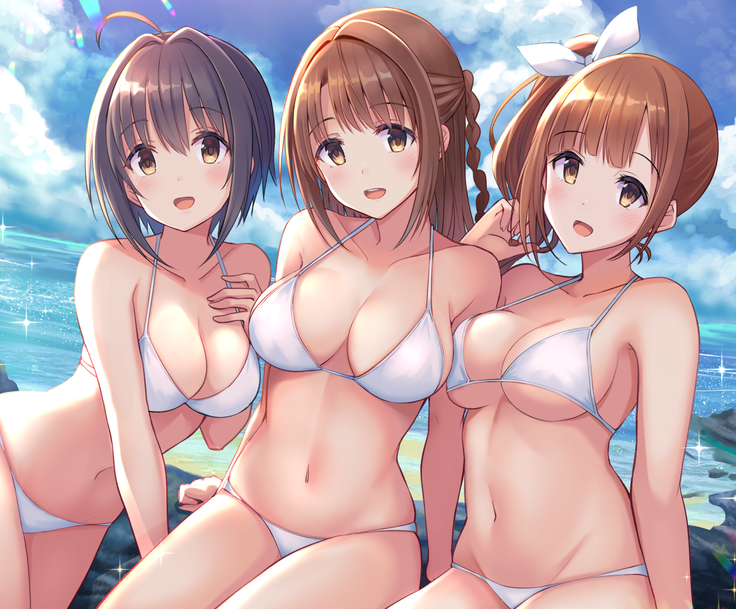 bikini igarashi_kyouko kohinata_miho shimamura_uzuki swimsuits the_idolm@ster the_idolm@ster_cinderella_girls yurin