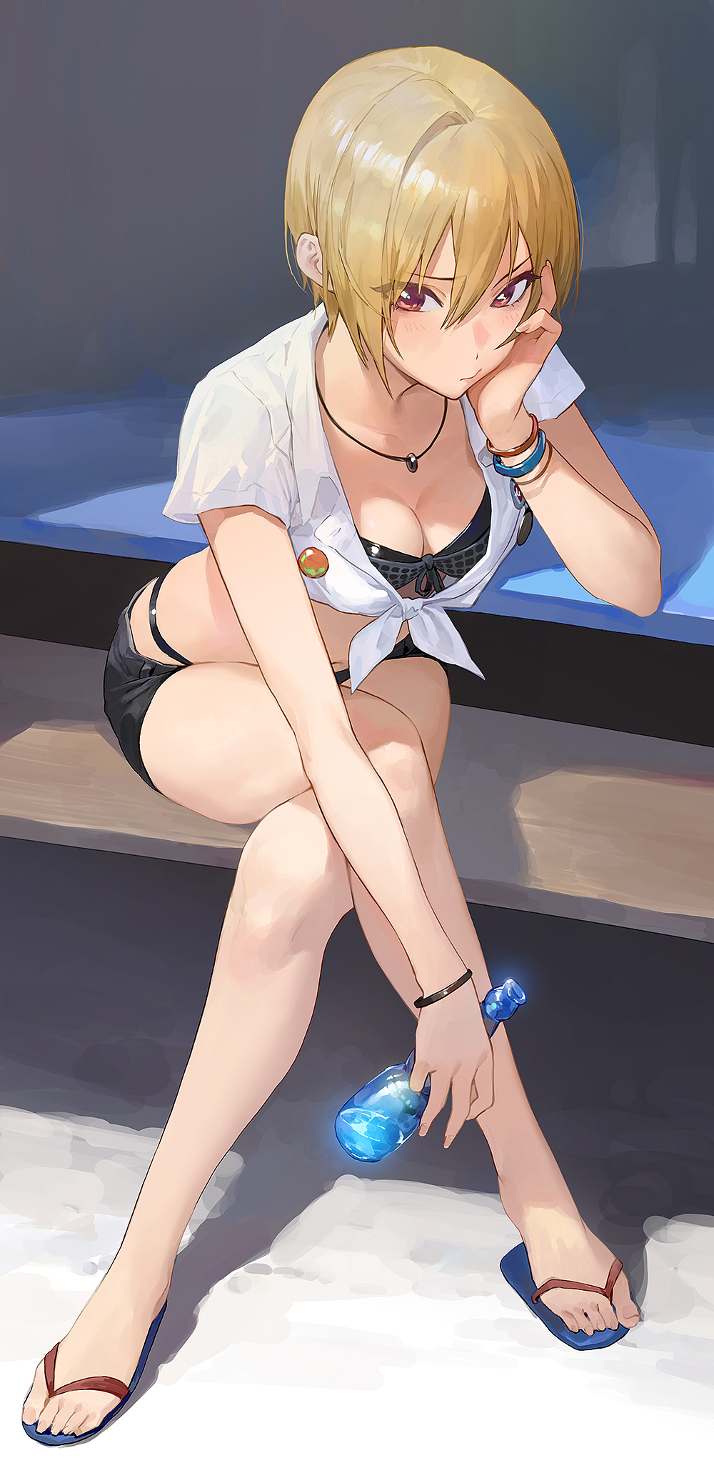 bikini cleavage mossi open_shirt saijou_juri swimsuits the_idolm@ster the_idolm@ster_shiny_colors