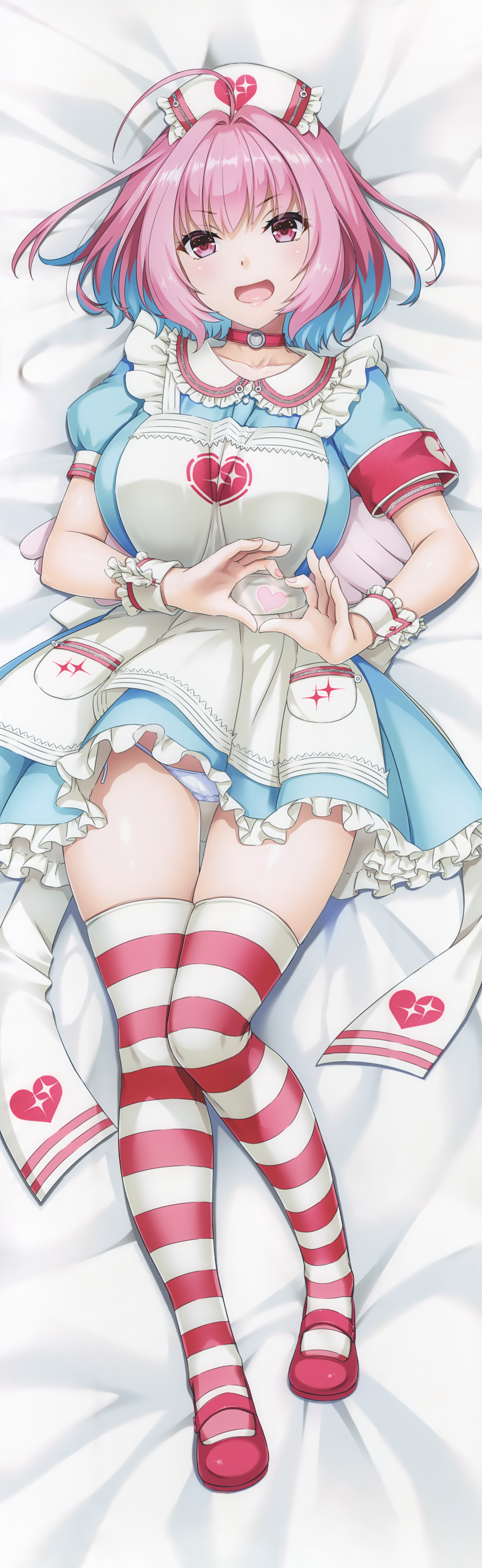 dakimakura digital_lover nakajima_yuka nurse pantsu skirt_lift the_idolm@ster the_idolm@ster_cinderella_girls the_idolm@ster_cinderella_girls_starlight_stage thighhighs yumemi_riamu