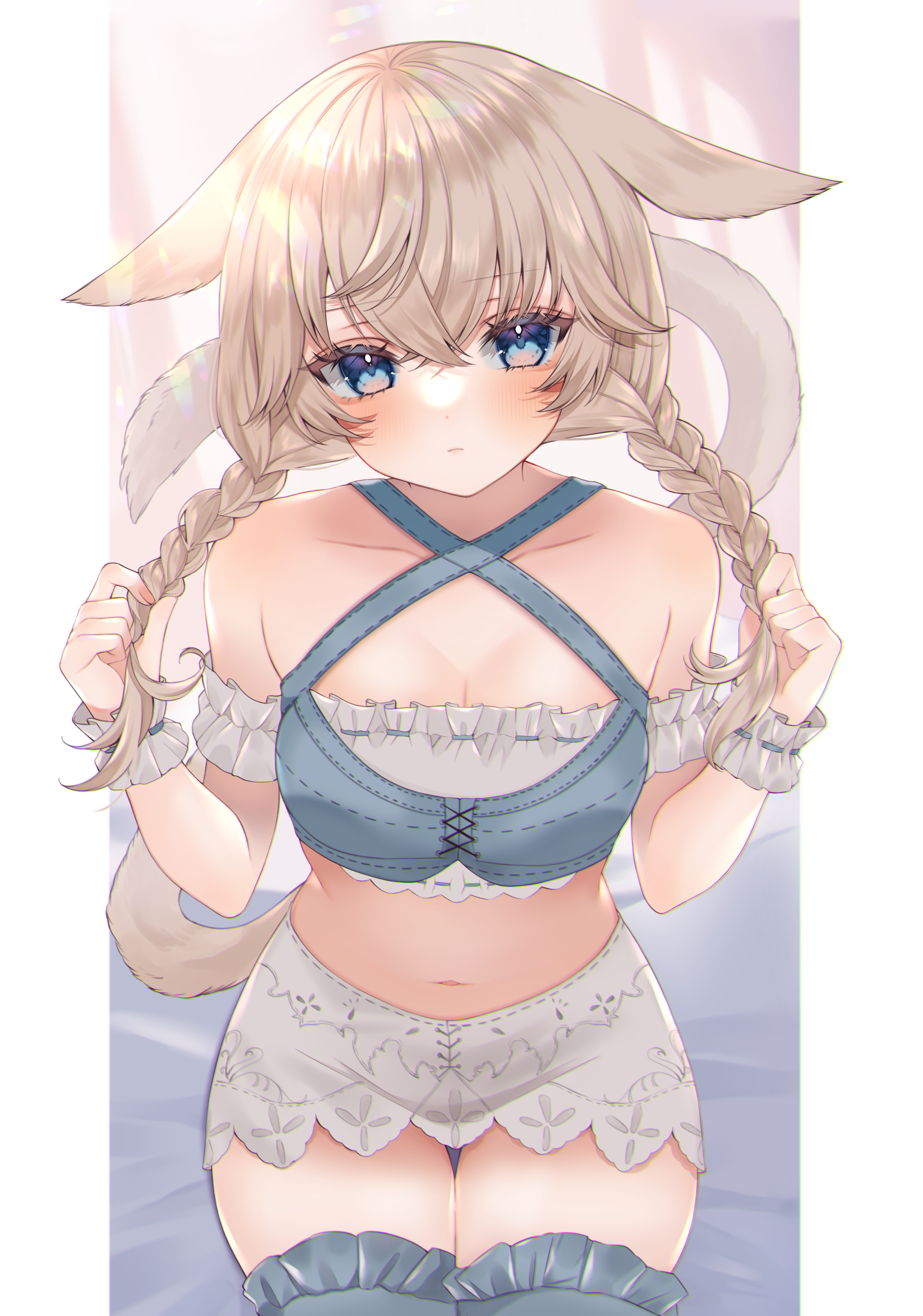 animal_ears chitose_(chi_candy) final_fantasy final_fantasy_xiv garter miqo'te nekomimi tail